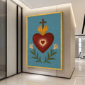 Sacred Heart Canvas Print – Religious Wall Art, Folk Style Wall Decoration, Christian Wall Decor Ready to Hang