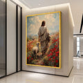 Jesus with Lamb Canvas Print – Christian Wall Art, Pastoral Faith Wall Decor, Ready to Hang Religious Wall Decoration