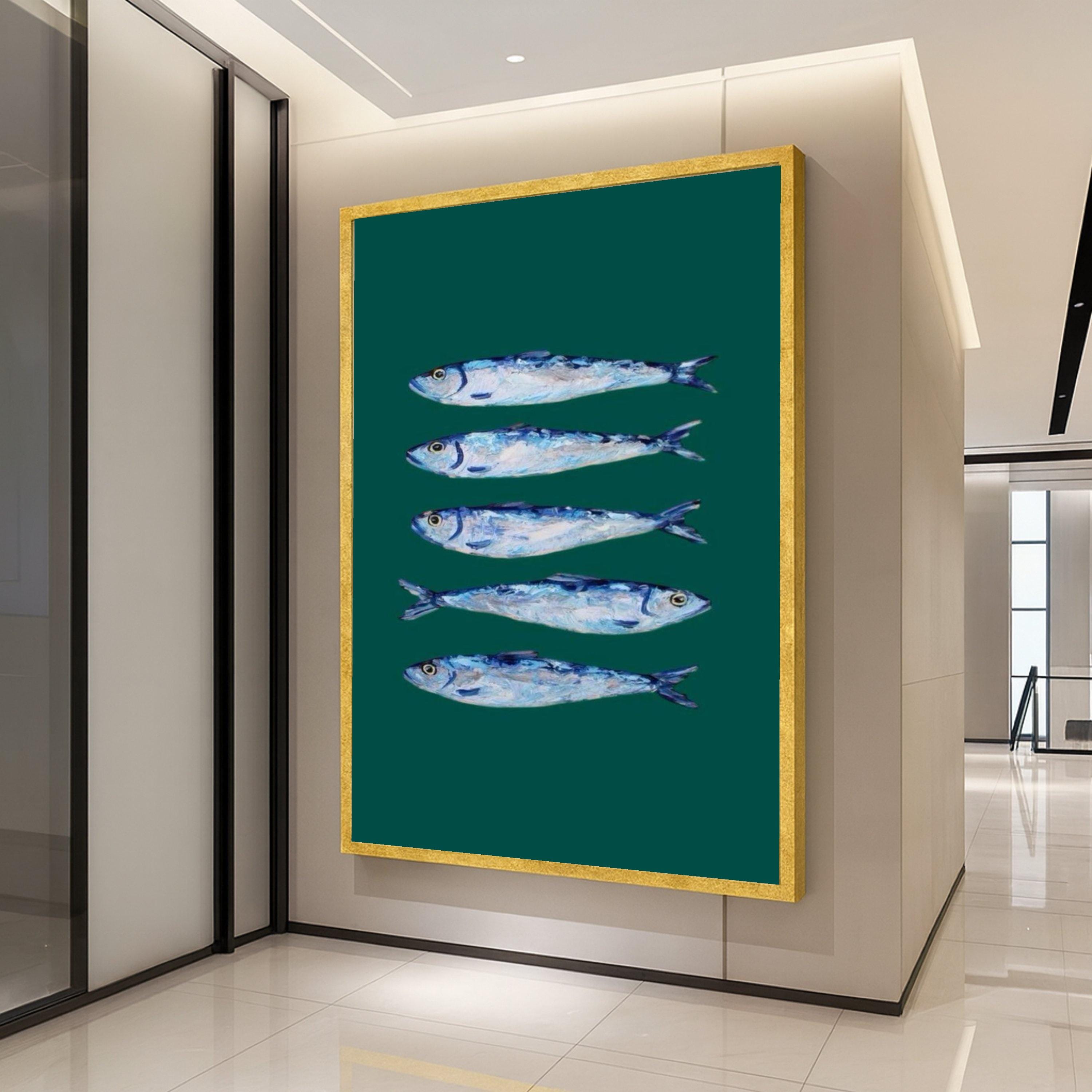 Sardine Canvas Print – Coastal Kitchen Wall Art, Minimalist Fish Wall Decor, Ready to Hang Wall Decoration