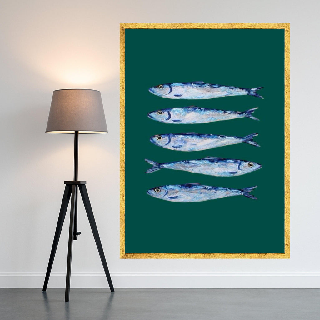 Sardine Canvas Print – Coastal Kitchen Wall Art, Minimalist Fish Wall Decor, Ready to Hang Wall Decoration