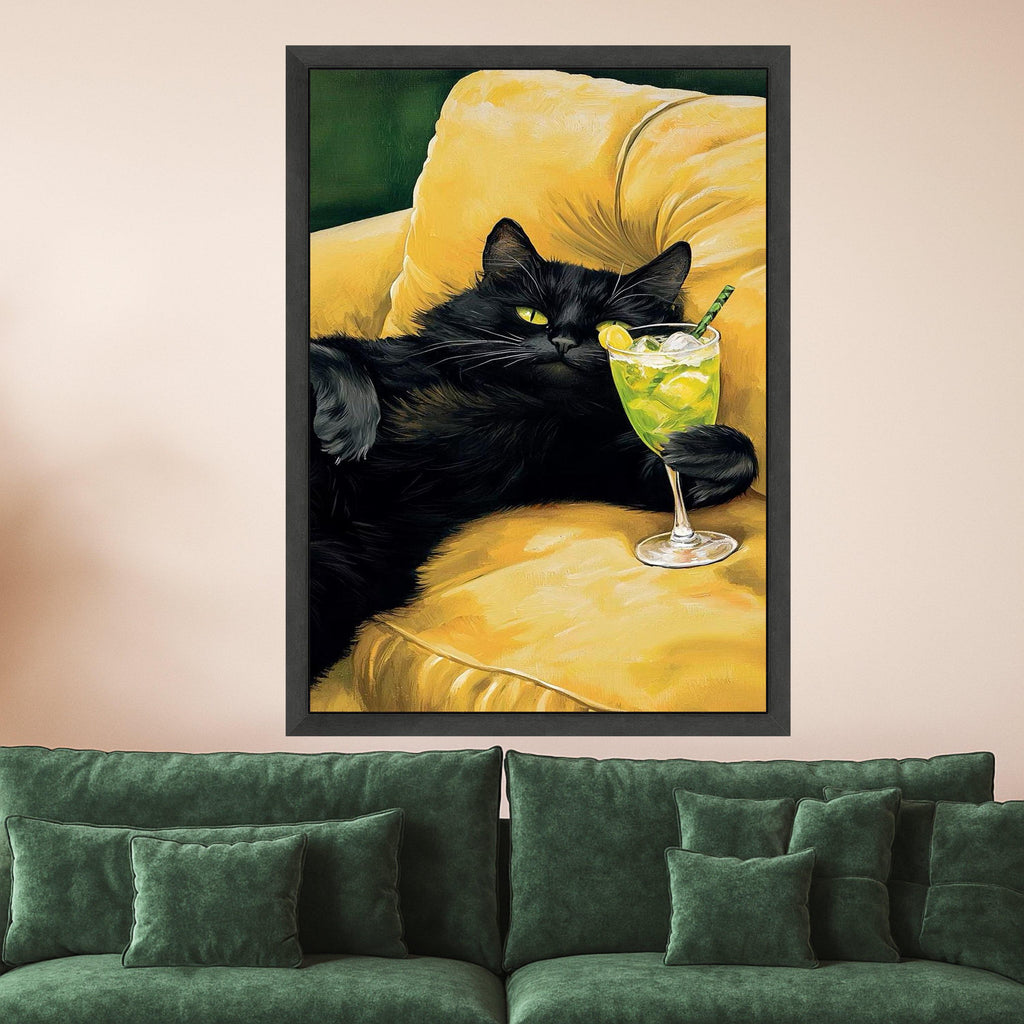 Black Cat Cocktail Canvas Print – Funny Cat Wall Art, Wall Decor, Ready to Hang Wall Decoration