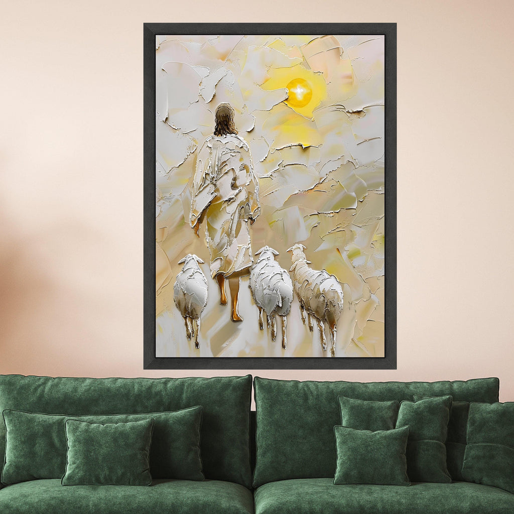 Jesus with Sheep Canvas Print – Christian Wall Art, Religious Wall Decoration, Inspirational Bible Verse Decor, Ready to Hang