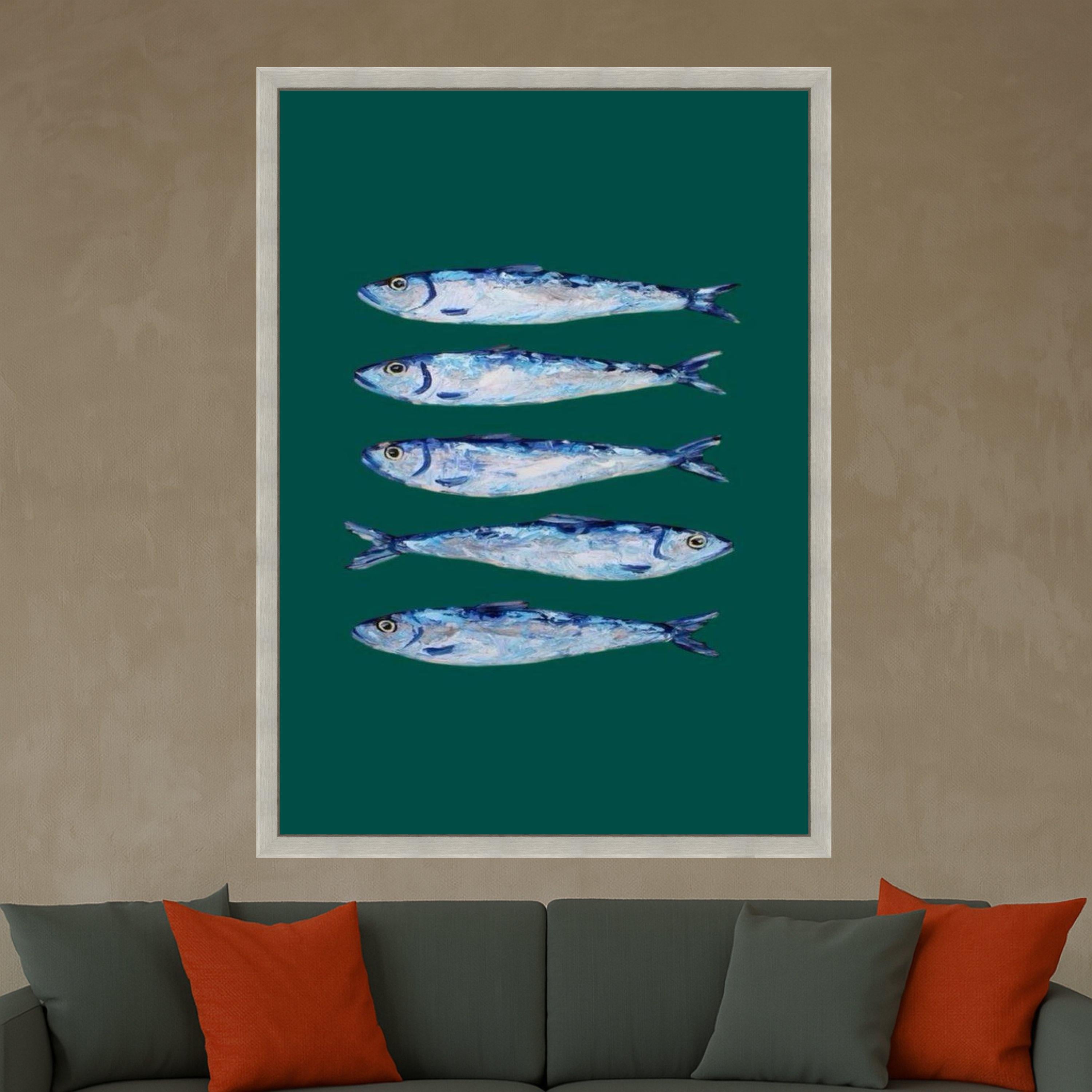 Sardine Canvas Print – Coastal Kitchen Wall Art, Minimalist Fish Wall Decor, Ready to Hang Wall Decoration