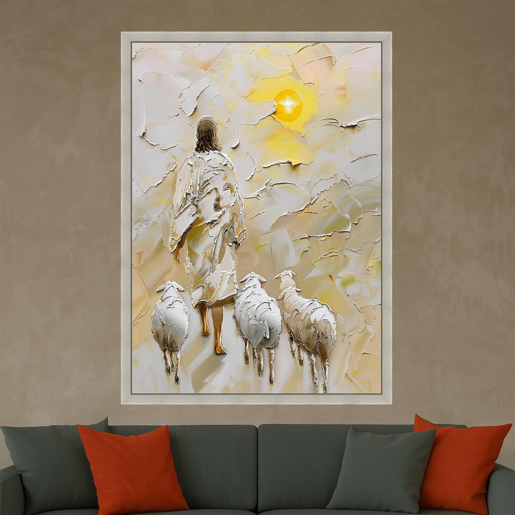 Jesus with Sheep Canvas Print – Christian Wall Art, Religious Wall Decoration, Inspirational Bible Verse Decor, Ready to Hang