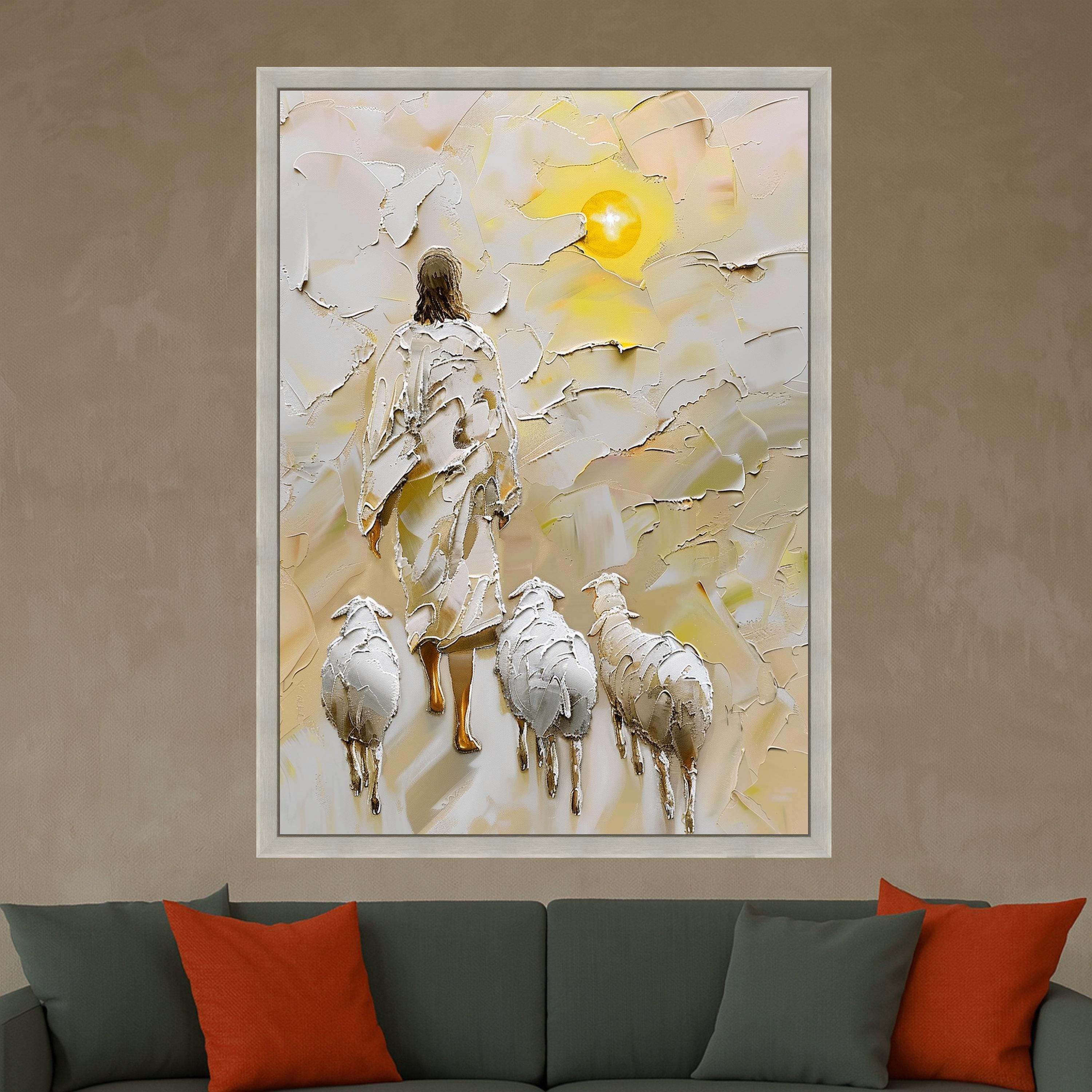 Jesus with Sheep Canvas Print – Christian Wall Art, Religious Wall Decoration, Inspirational Bible Verse Decor, Ready to Hang
