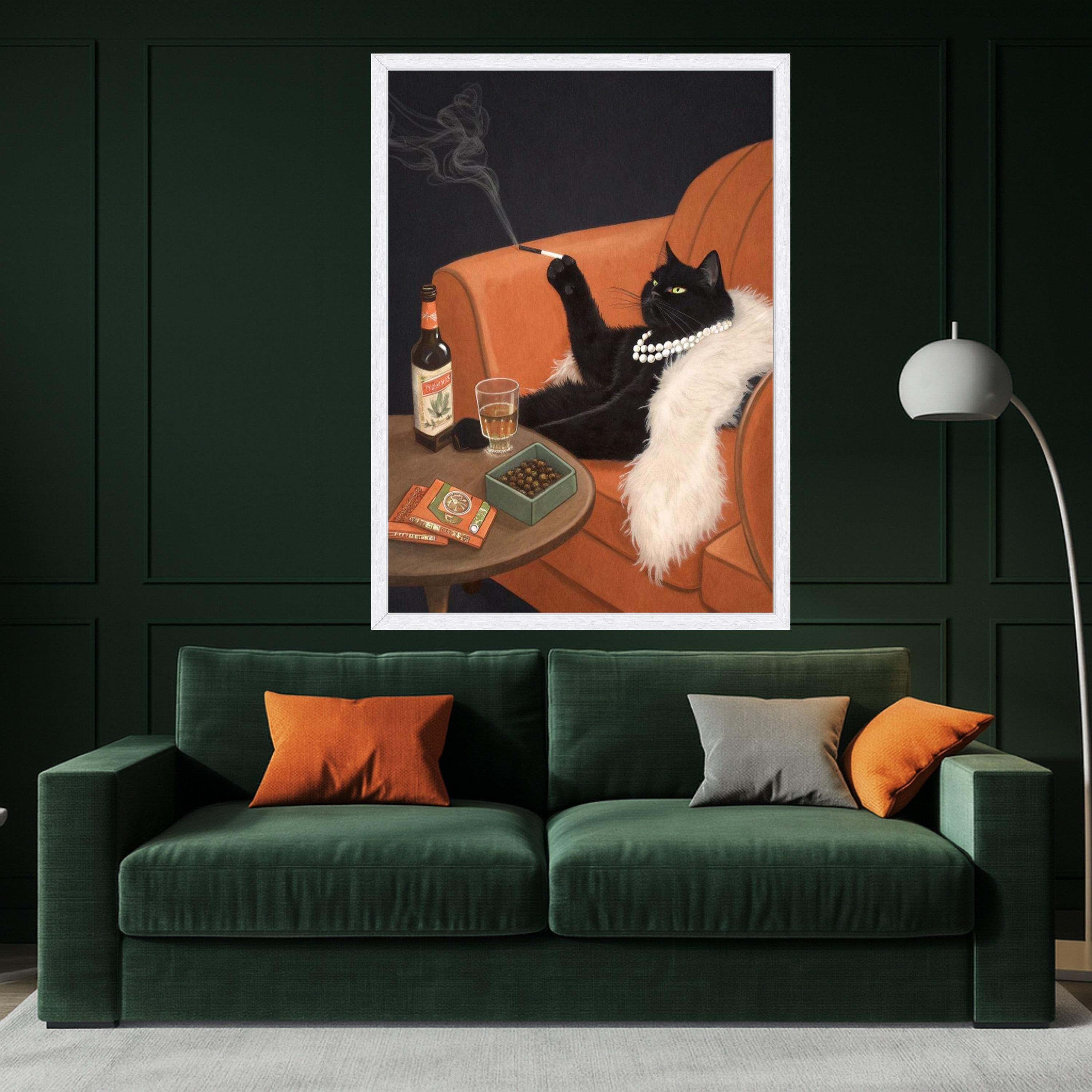 Elegant Black Cat Canvas Print – Glamorous Cat Wall Art, Wall Decor, Ready to Hang Wall Decoration
