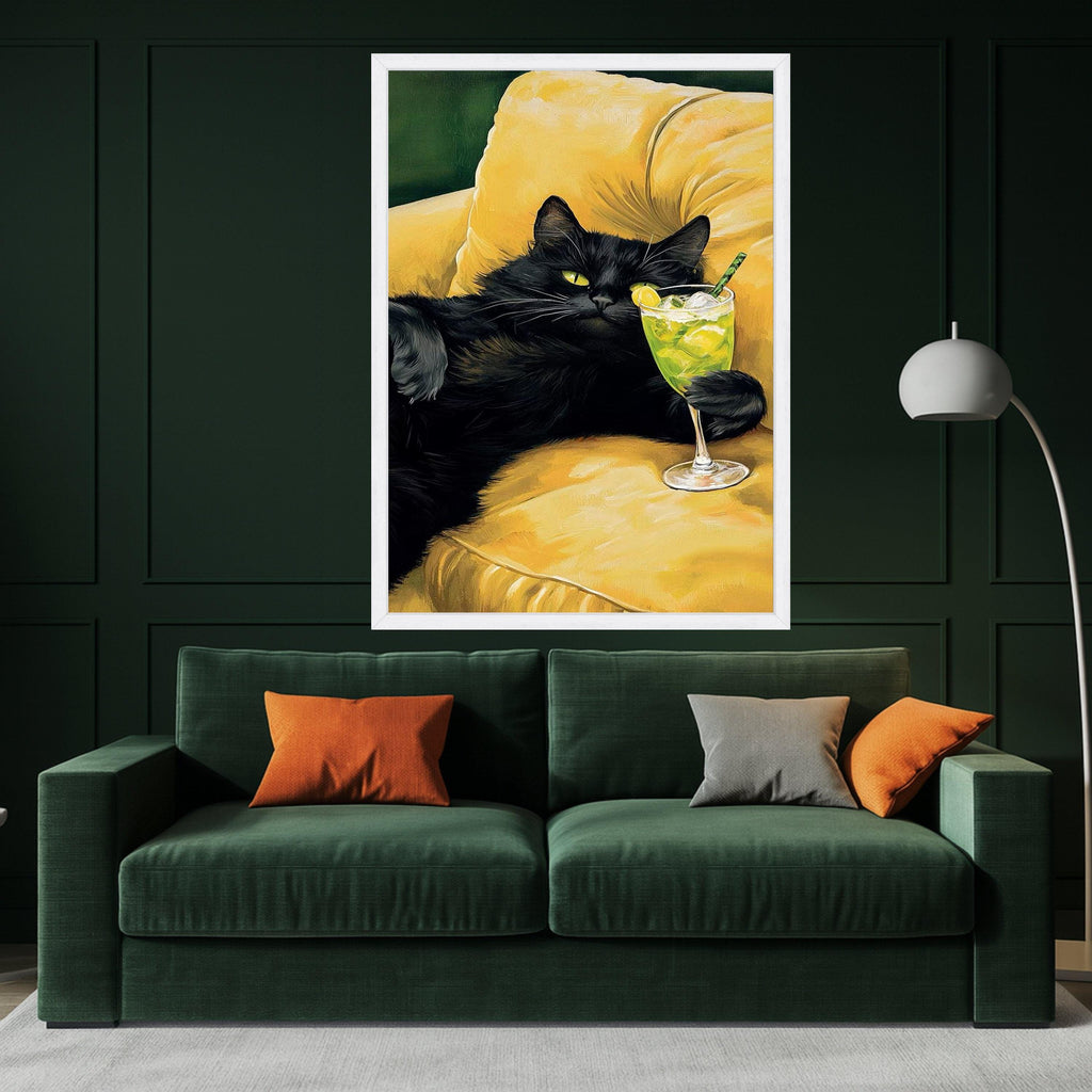 Black Cat Cocktail Canvas Print – Funny Cat Wall Art, Wall Decor, Ready to Hang Wall Decoration