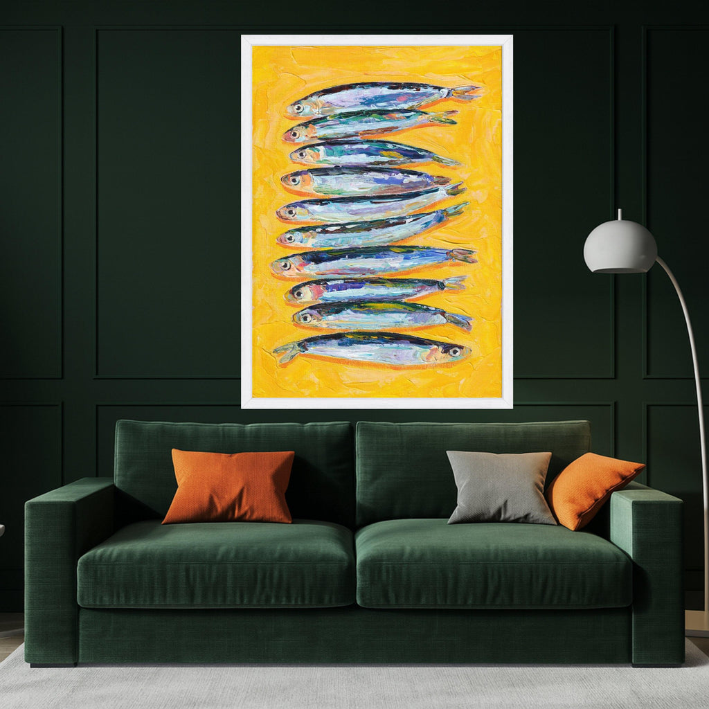 Colorful Fish Canvas Print – Modern Coastal Kitchen Wall Art – Bold Yellow Wall Decor – Ready to Hang Nautical Painting