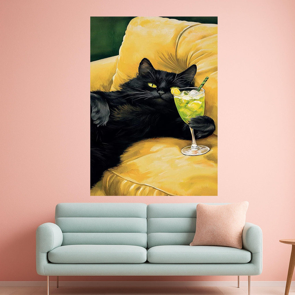 Black Cat Cocktail Canvas Print – Funny Cat Wall Art, Wall Decor, Ready to Hang Wall Decoration