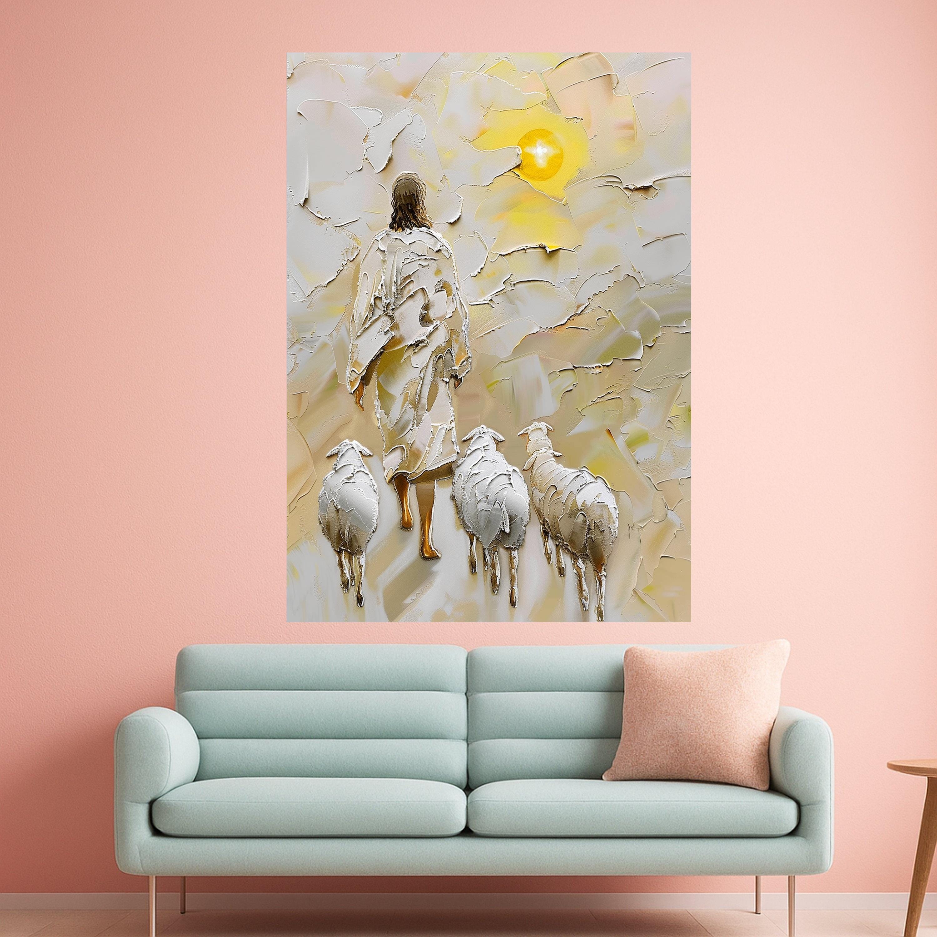 Jesus with Sheep Canvas Print – Christian Wall Art, Religious Wall Decoration, Inspirational Bible Verse Decor, Ready to Hang
