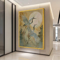 Japanese Crane Canvas Print – Elegant Red Crowned Cranes Wall Art with Moon, Nature Wall Decoration, Zen Style Ready to Hang