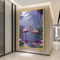 Romantic Flamingos Canvas Print – Misty Nature Wall Art – Pink Bird Wall Decor for Bedroom or Nursery – Ready to Hang Painting