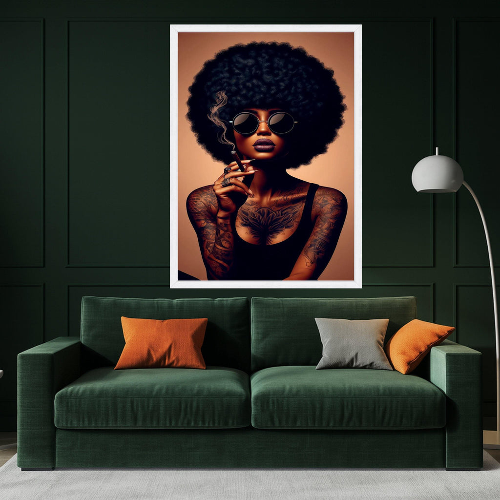 Afro Woman Canvas Print – Bold Tattooed Portrait Wall Art – Urban Chic Wall Decor – Ready to Hang Modern Attitude Painting