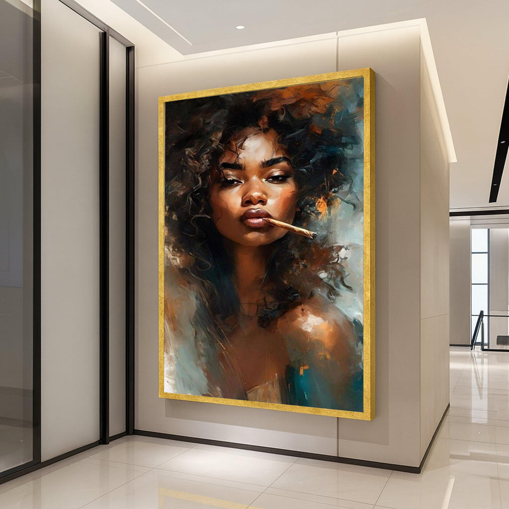 Bold Afro Woman Portrait Canvas, Modern Expression Art, Curly Hair Painting, Contemporary Wall Decor, Stylish Home Canvas Ready To Hang,