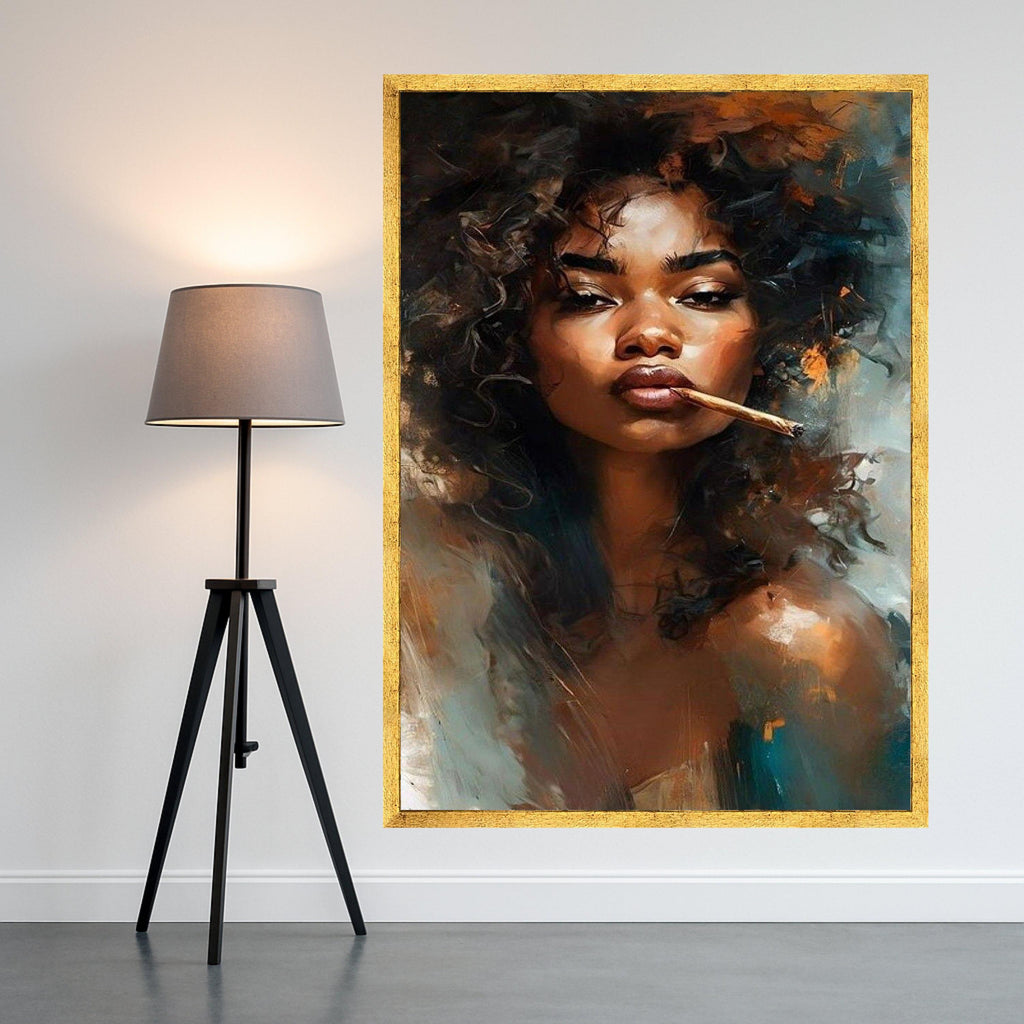 Bold Afro Woman Portrait Canvas, Modern Expression Art, Curly Hair Painting, Contemporary Wall Decor, Stylish Home Canvas Ready To Hang,