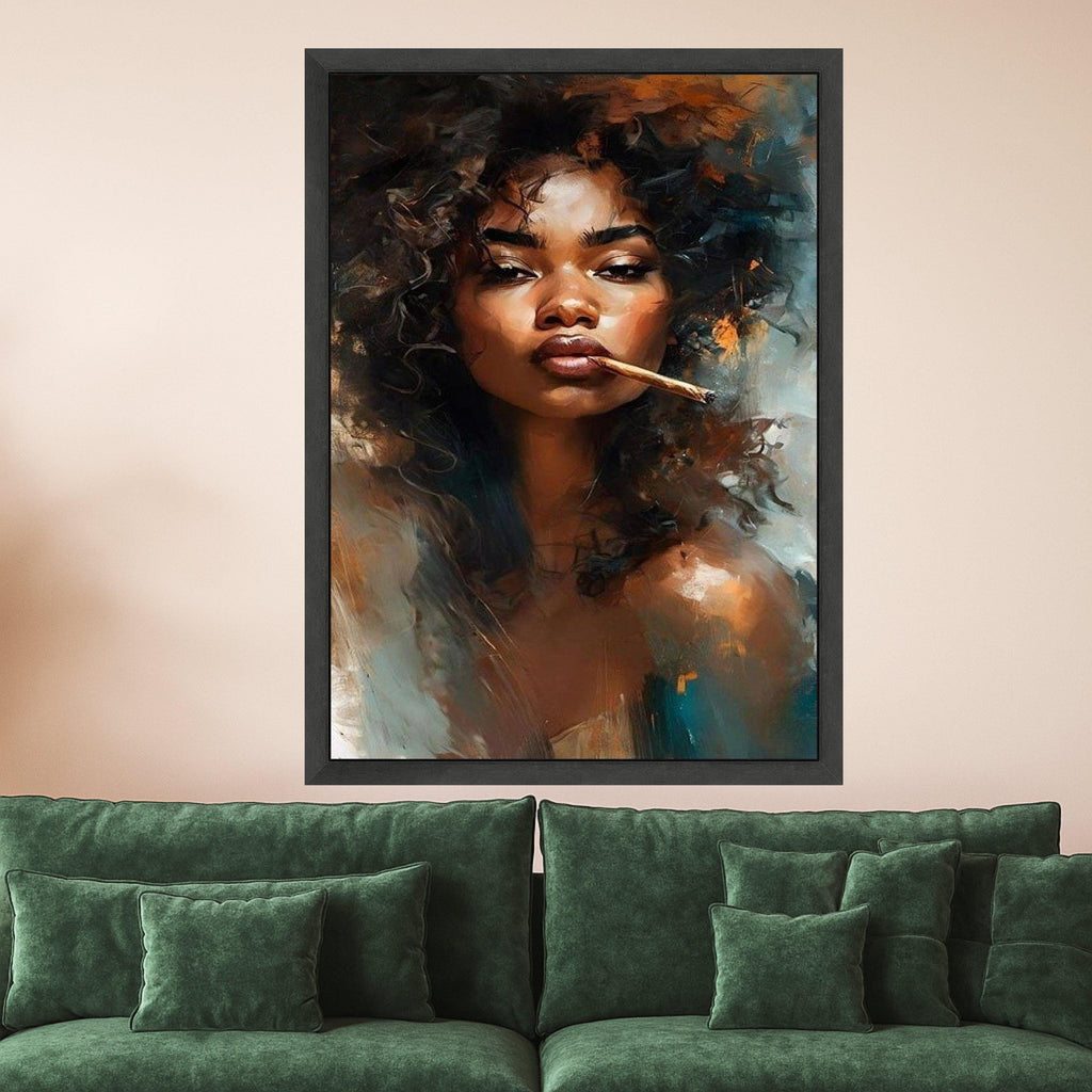 Bold Afro Woman Portrait Canvas, Modern Expression Art, Curly Hair Painting, Contemporary Wall Decor, Stylish Home Canvas Ready To Hang,