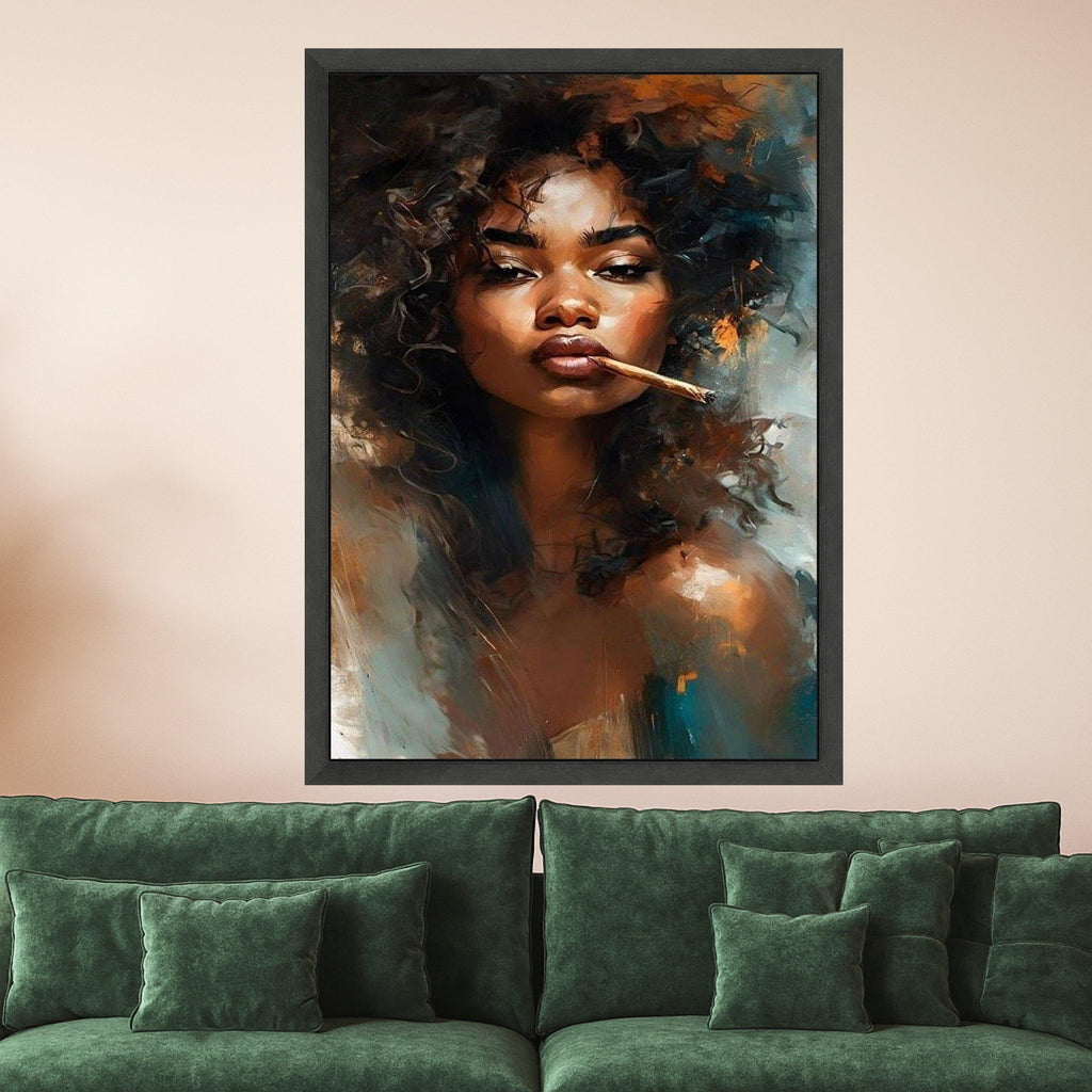 Bold Afro Woman Portrait Canvas, Modern Expression Art, Curly Hair Painting, Contemporary Wall Decor, Stylish Home Canvas Ready To Hang,