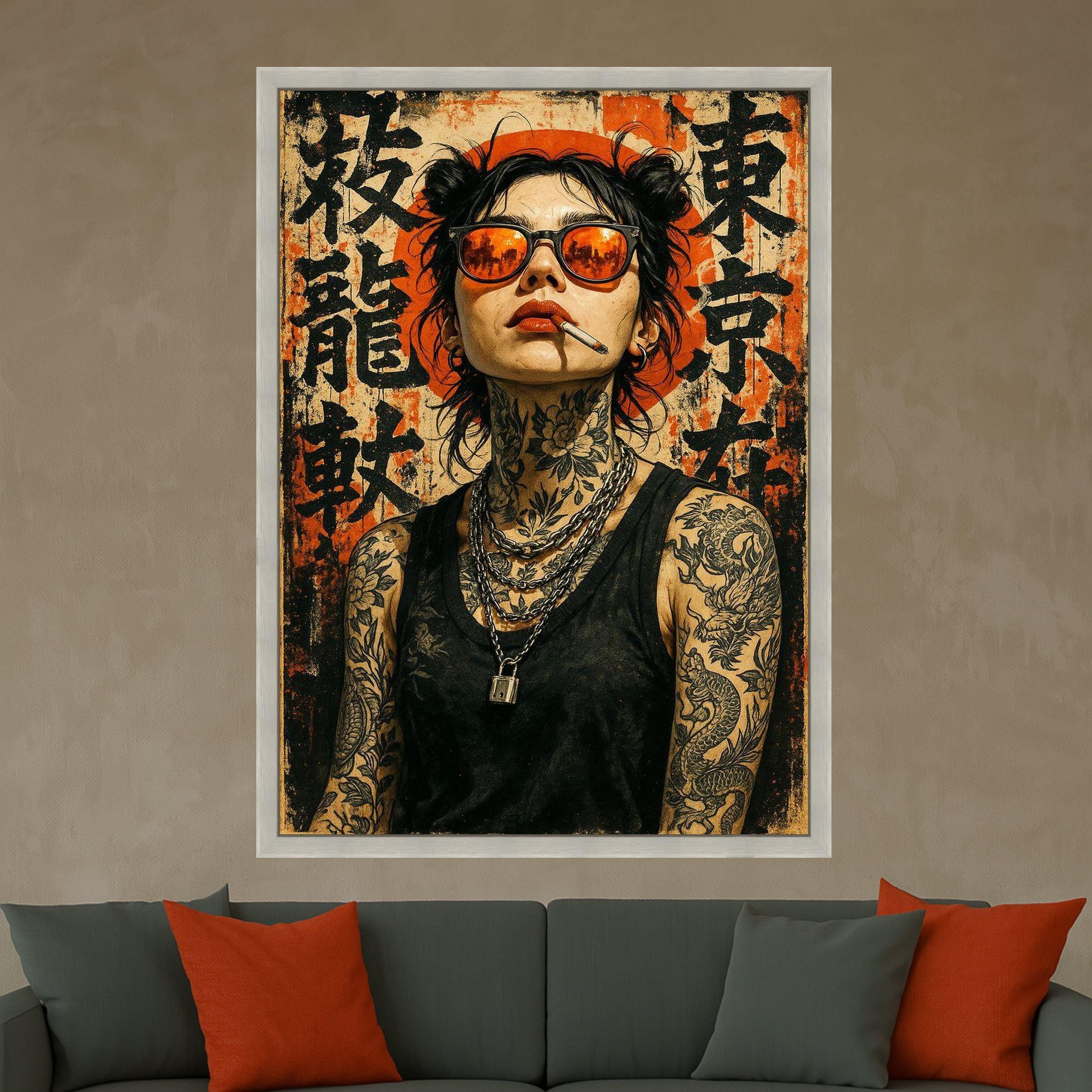 Tattooed Woman Canvas Print – Urban Street Art Wall Decor – Modern Edgy Wall Art Ready to Hang