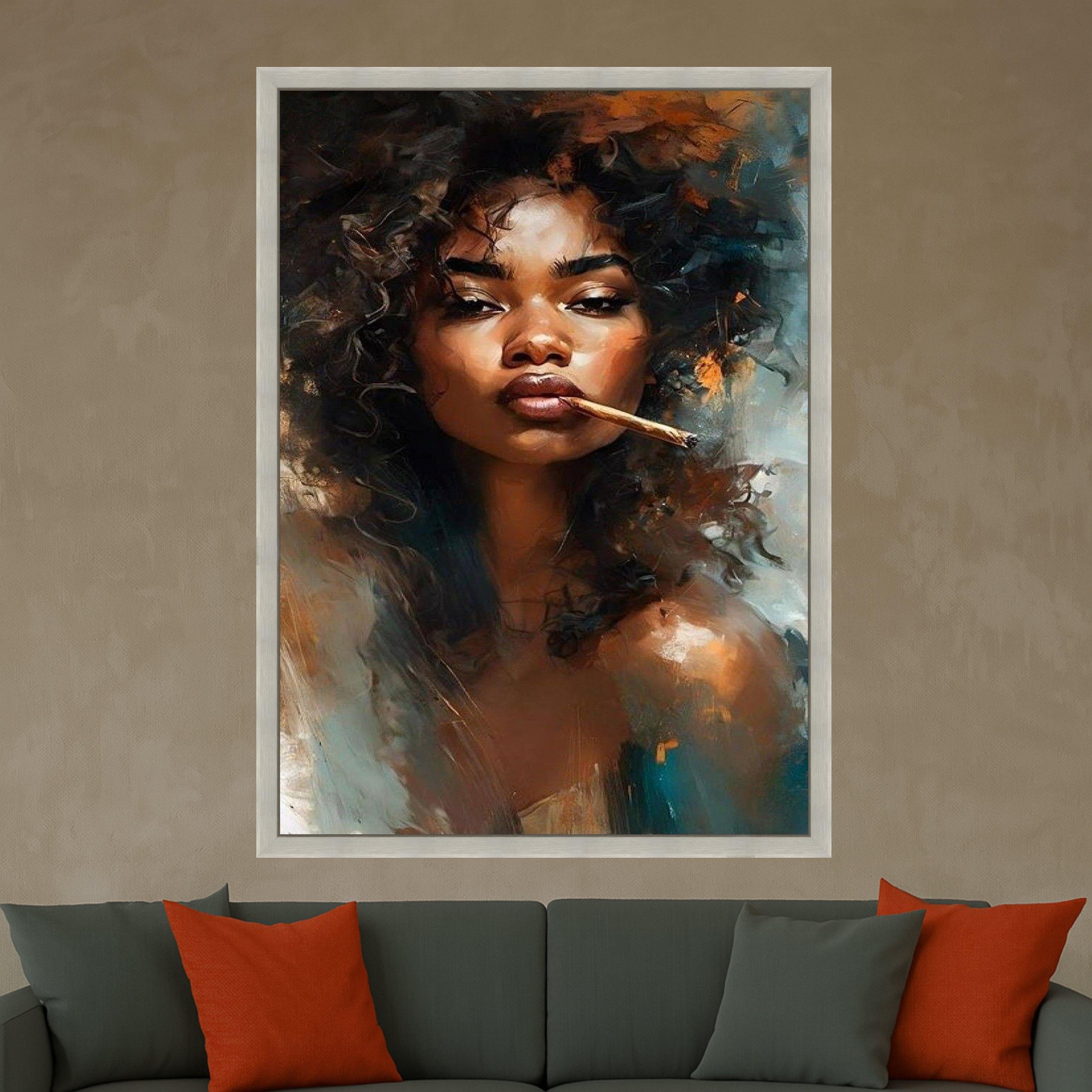 Bold Afro Woman Portrait Canvas, Modern Expression Art, Curly Hair Painting, Contemporary Wall Decor, Stylish Home Canvas Ready To Hang,