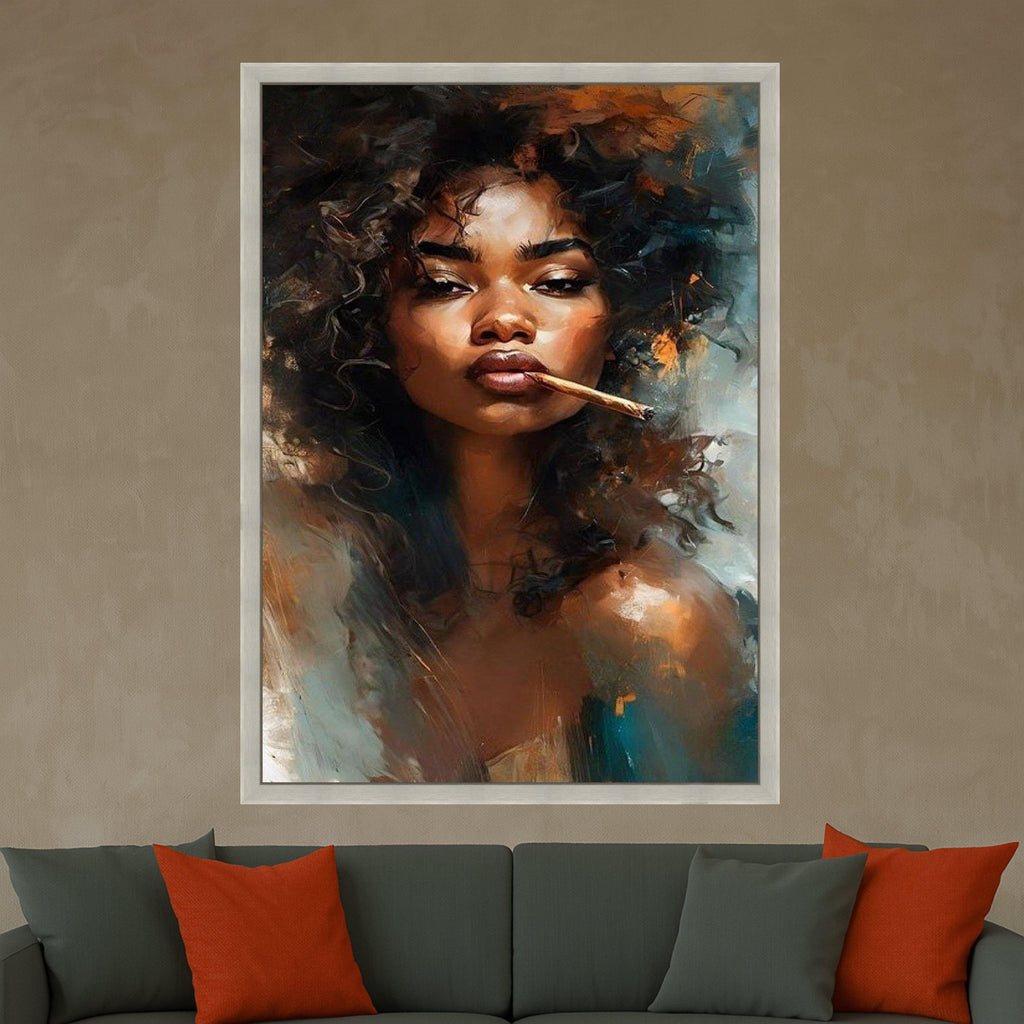 Bold Afro Woman Portrait Canvas, Modern Expression Art, Curly Hair Painting, Contemporary Wall Decor, Stylish Home Canvas Ready To Hang,