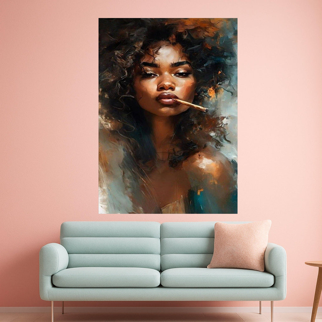 Bold Afro Woman Portrait Canvas, Modern Expression Art, Curly Hair Painting, Contemporary Wall Decor, Stylish Home Canvas Ready To Hang,
