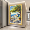 Mediterranean Village Canvas Print – Coastal Wall Art with Lemon Tree – Greek Island Wall Decor – Ready to Hang Travel Painting