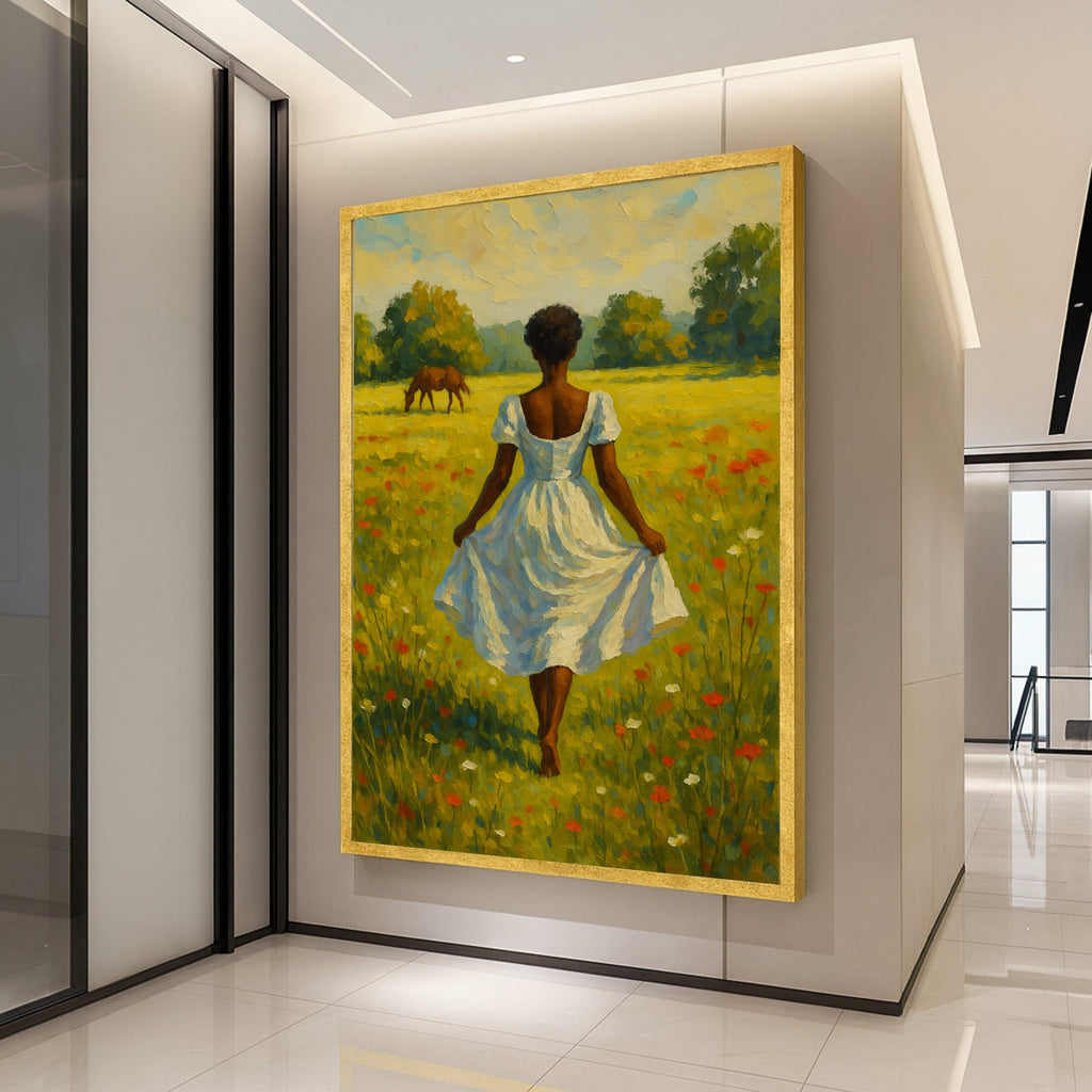 Woman in Meadow Canvas Print – Countryside Wall Art – Rustic Wall Decor – Nature Wall Decoration – Ready to Hang Farmhouse Style