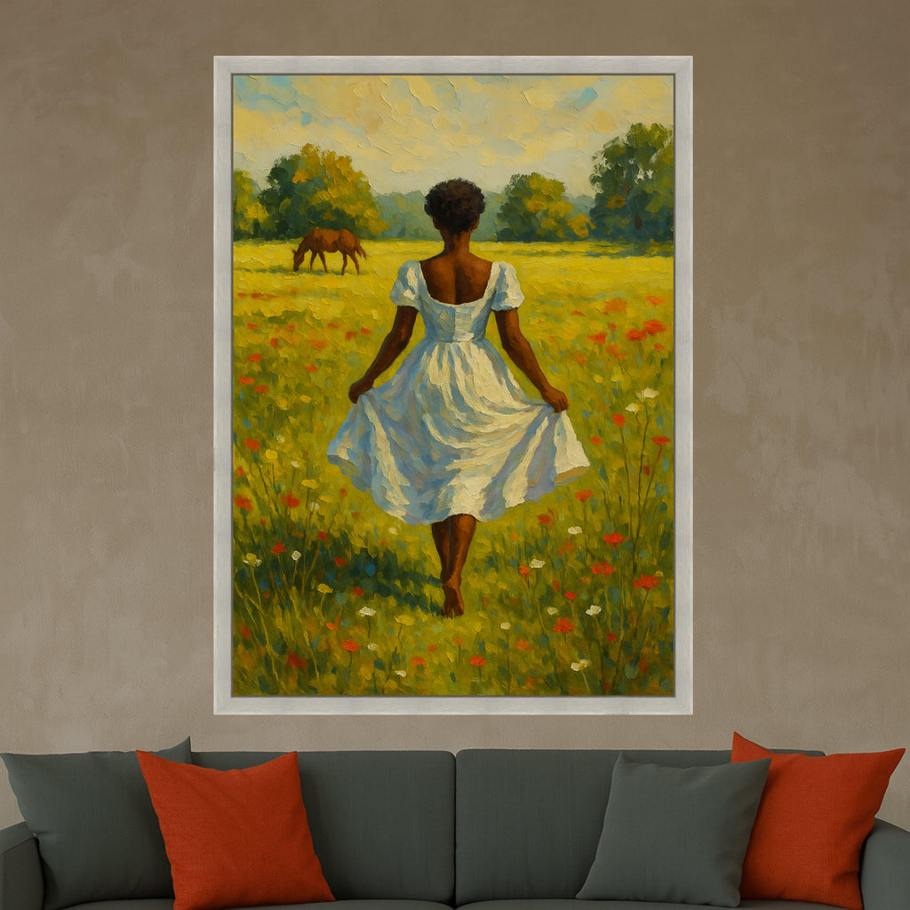 Woman in Meadow Canvas Print – Countryside Wall Art – Rustic Wall Decor – Nature Wall Decoration – Ready to Hang Farmhouse Style