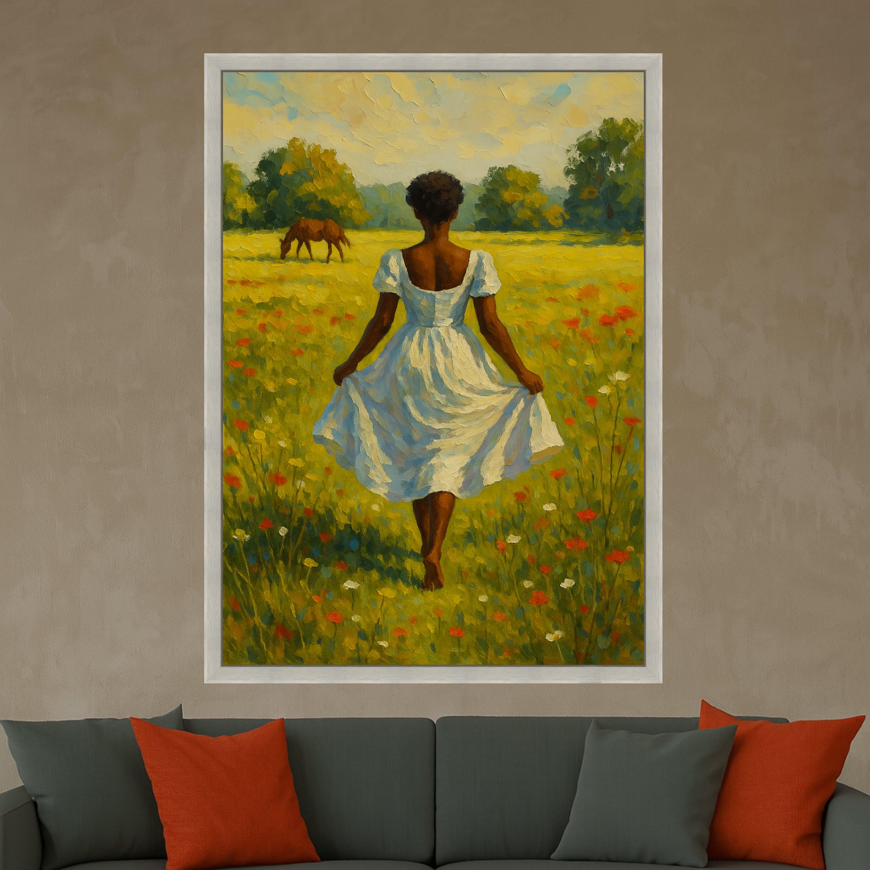 Woman in Meadow Canvas Print – Countryside Wall Art – Rustic Wall Decor – Nature Wall Decoration – Ready to Hang Farmhouse Style