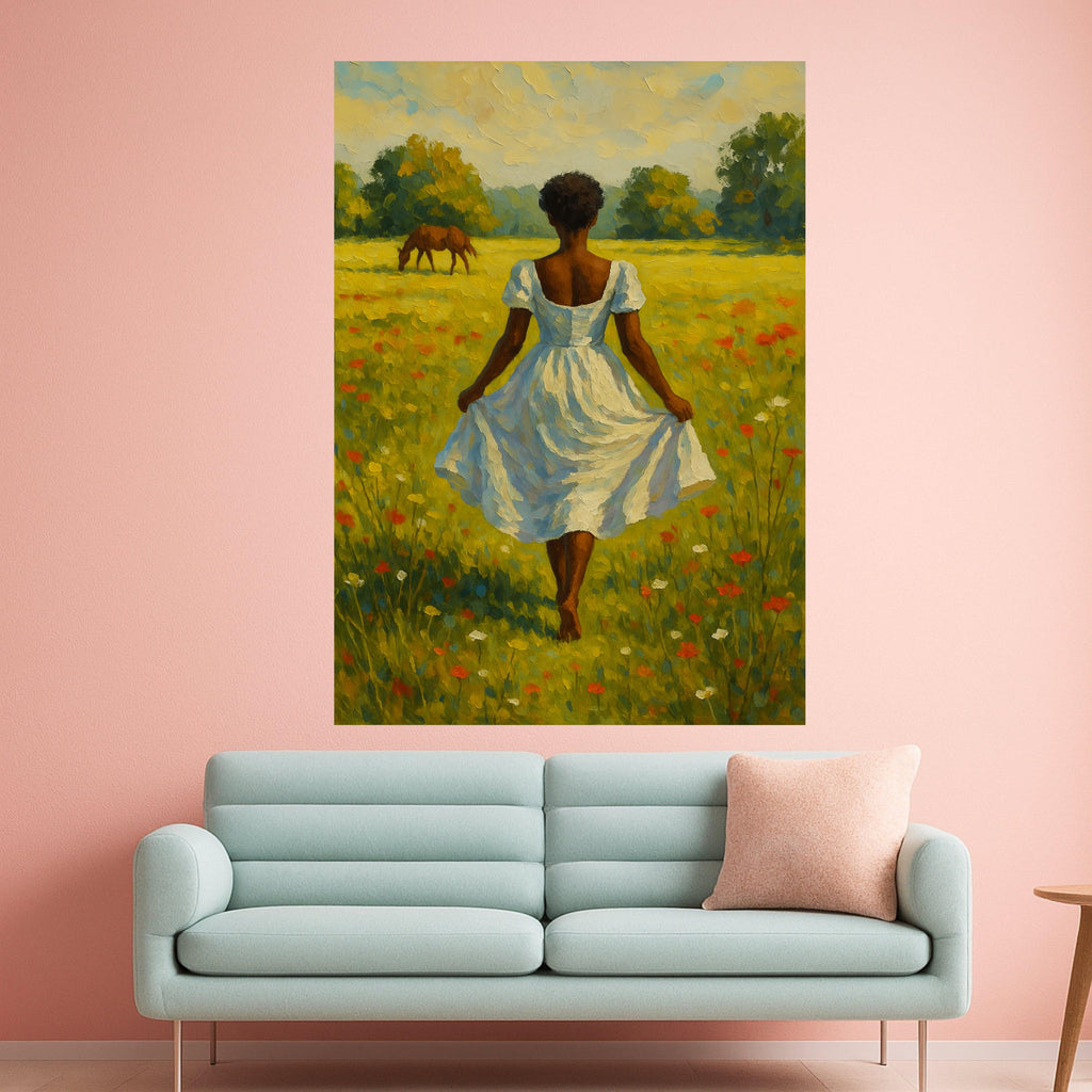 Woman in Meadow Canvas Print – Countryside Wall Art – Rustic Wall Decor – Nature Wall Decoration – Ready to Hang Farmhouse Style