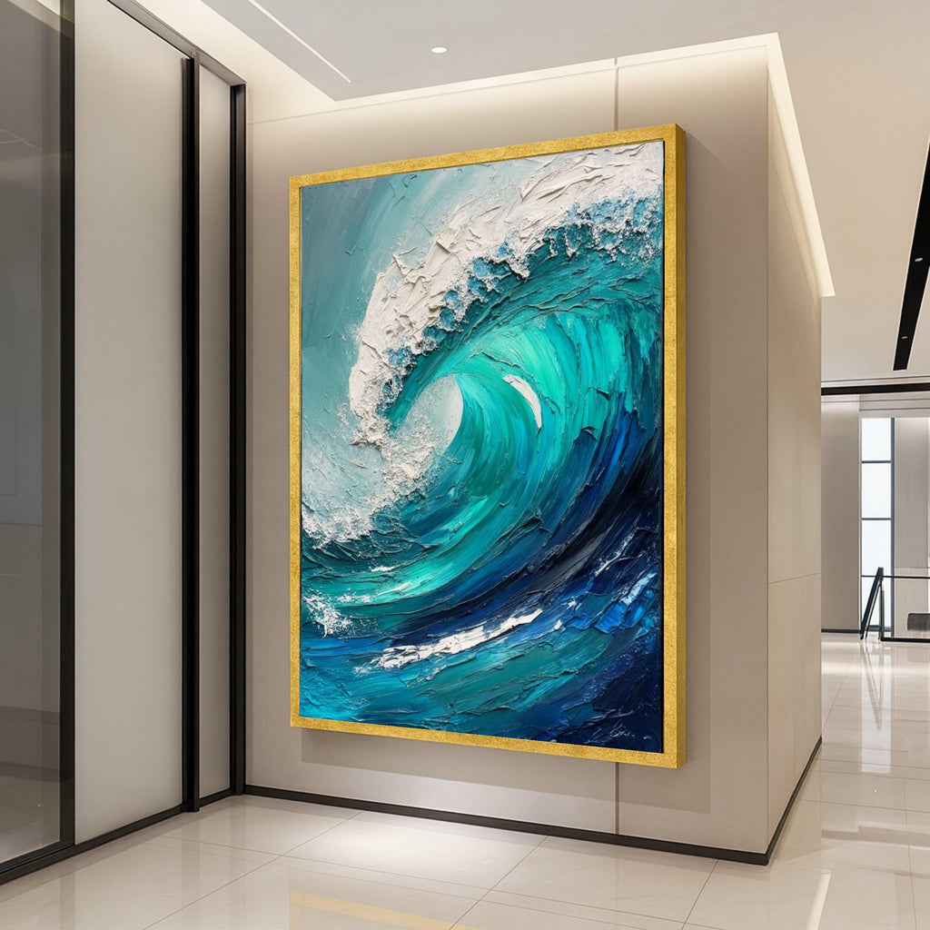 Ocean Wave Art Canvas Wall Art Print Abstract Blue Sea Coastal Decor Wall Decoration Ready to Hang Home Accent
