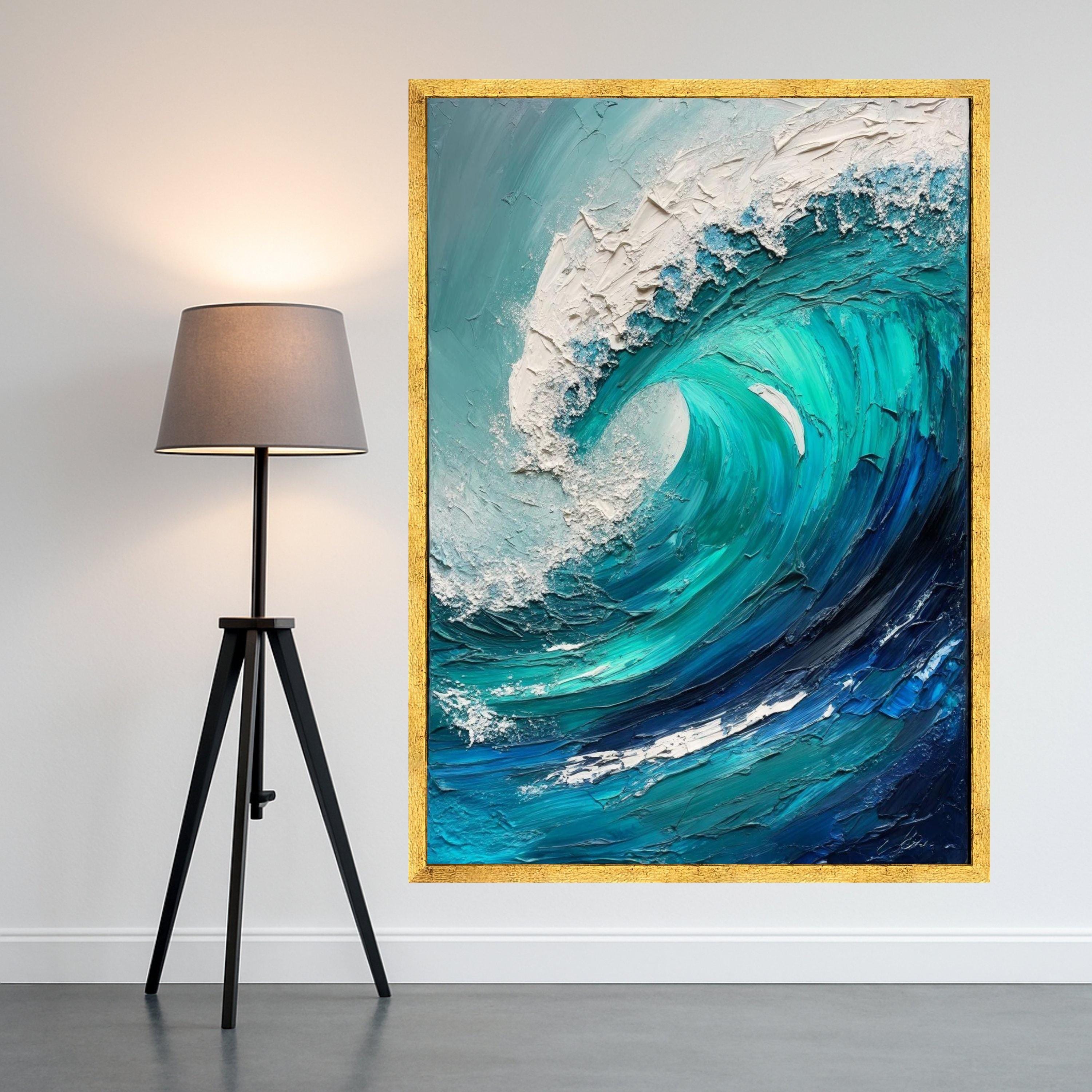 Ocean Wave Art Canvas Wall Art Print Abstract Blue Sea Coastal Decor Wall Decoration Ready to Hang Home Accent