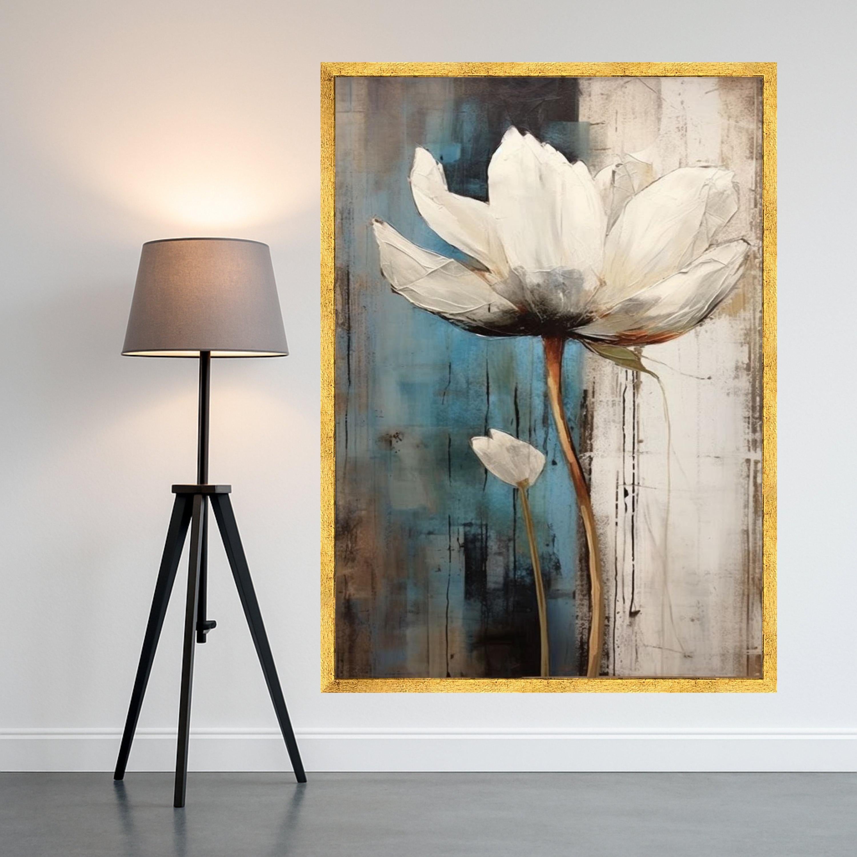 White Lotus Flower Canvas Print – Elegant Floral Wall Art, Modern Botanical Wall Decoration, Minimalist Ready to Hang Decor