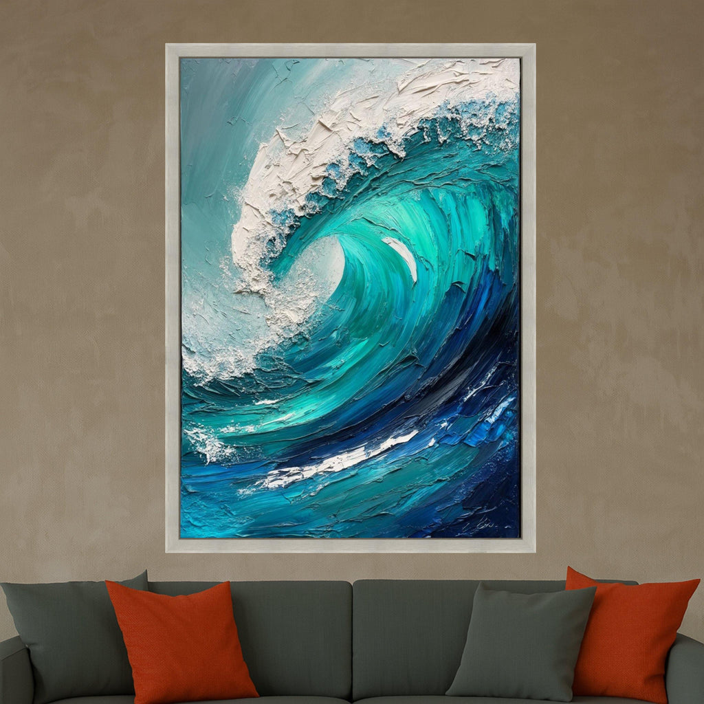 Ocean Wave Art Canvas Wall Art Print Abstract Blue Sea Coastal Decor Wall Decoration Ready to Hang Home Accent