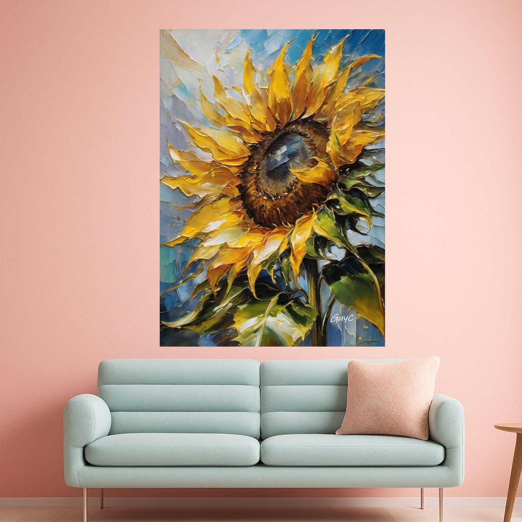 Vibrant Sunflower Canvas Wall Art, Yellow Floral Painting, Nature Decor, Botanical Canvas Print, Home Living Room Decoration Ready To Hang