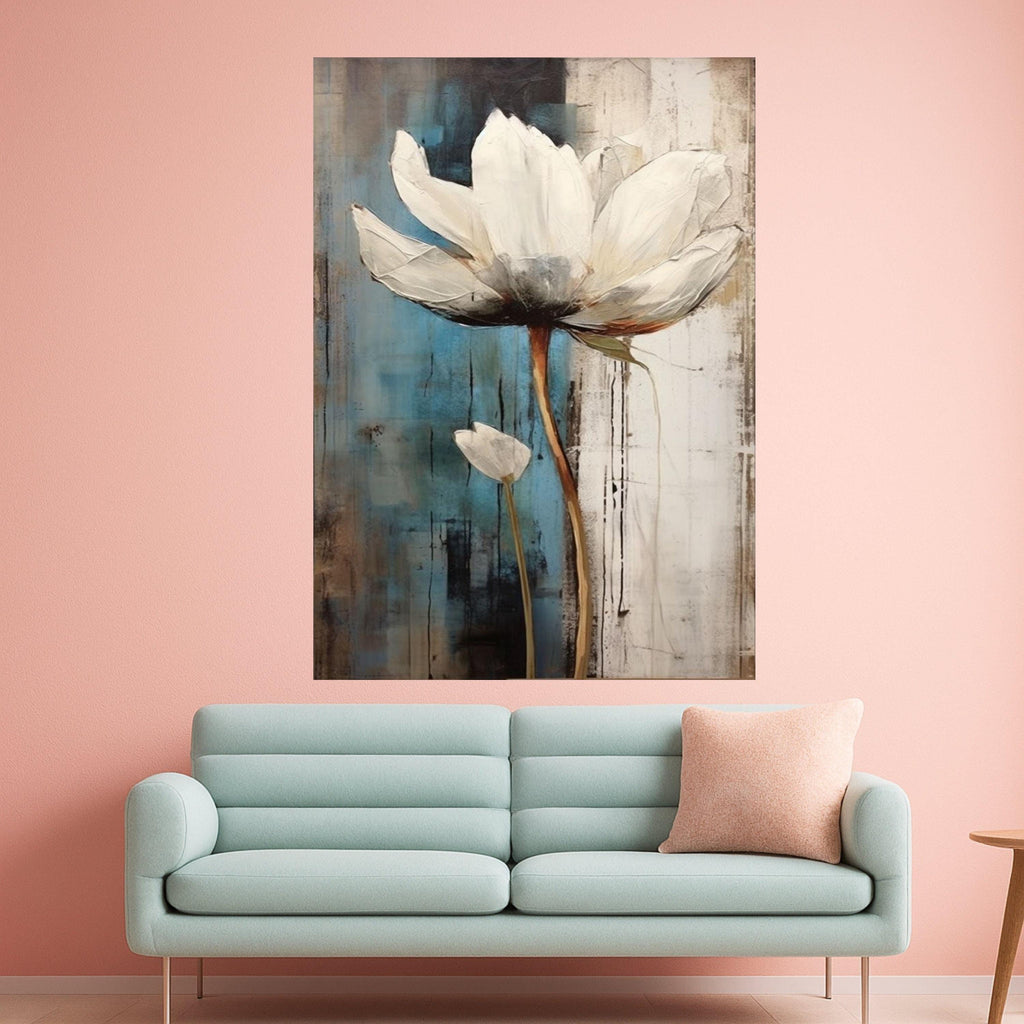 White Lotus Flower Canvas Print – Elegant Floral Wall Art, Modern Botanical Wall Decoration, Minimalist Ready to Hang Decor