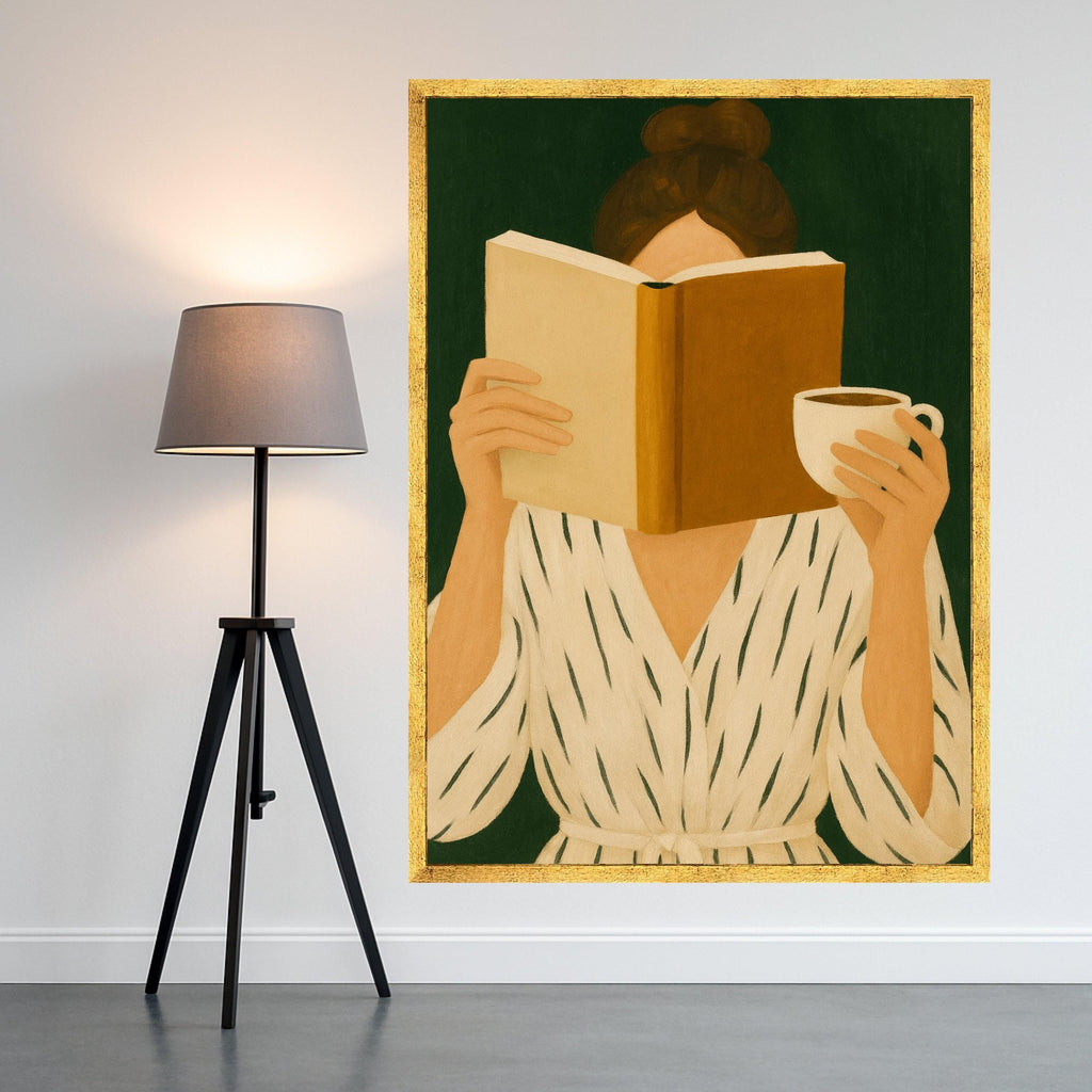 Reading Woman Canvas Wall Art – Modern Wall Decor, Cozy Minimalist Wall Art Ready to Hang