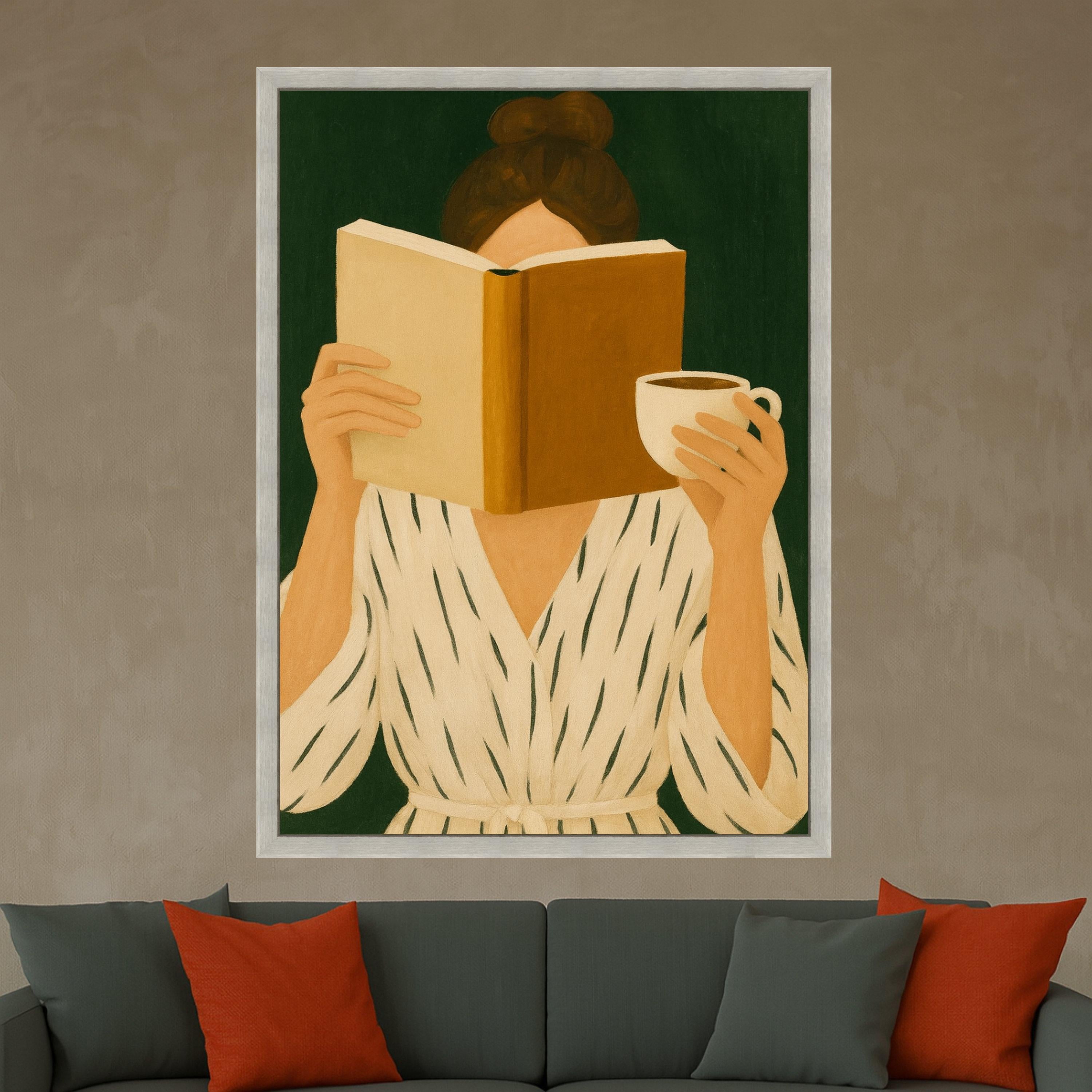 Reading Woman Canvas Wall Art – Modern Wall Decor, Cozy Minimalist Wall Art Ready to Hang