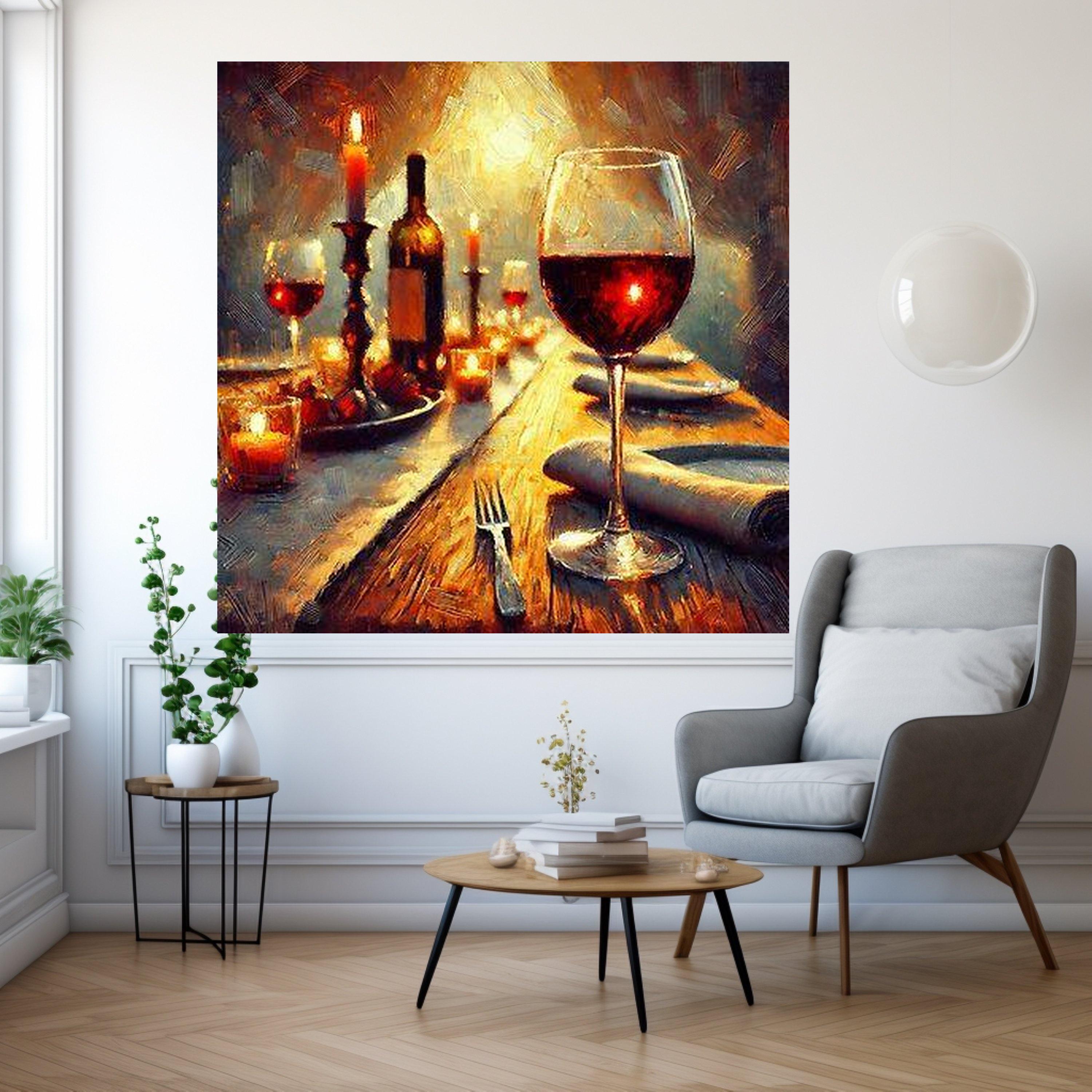 Wine Canvas Print Wall Decoration – Romantic Dining Wall Art Ready to Hang Wall Decor