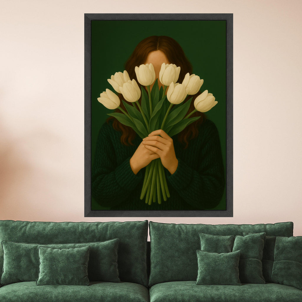 White Tulip Portrait Canvas Print – Modern Minimalist Wall Art – Elegant Floral Wall Decor Ready to Hang