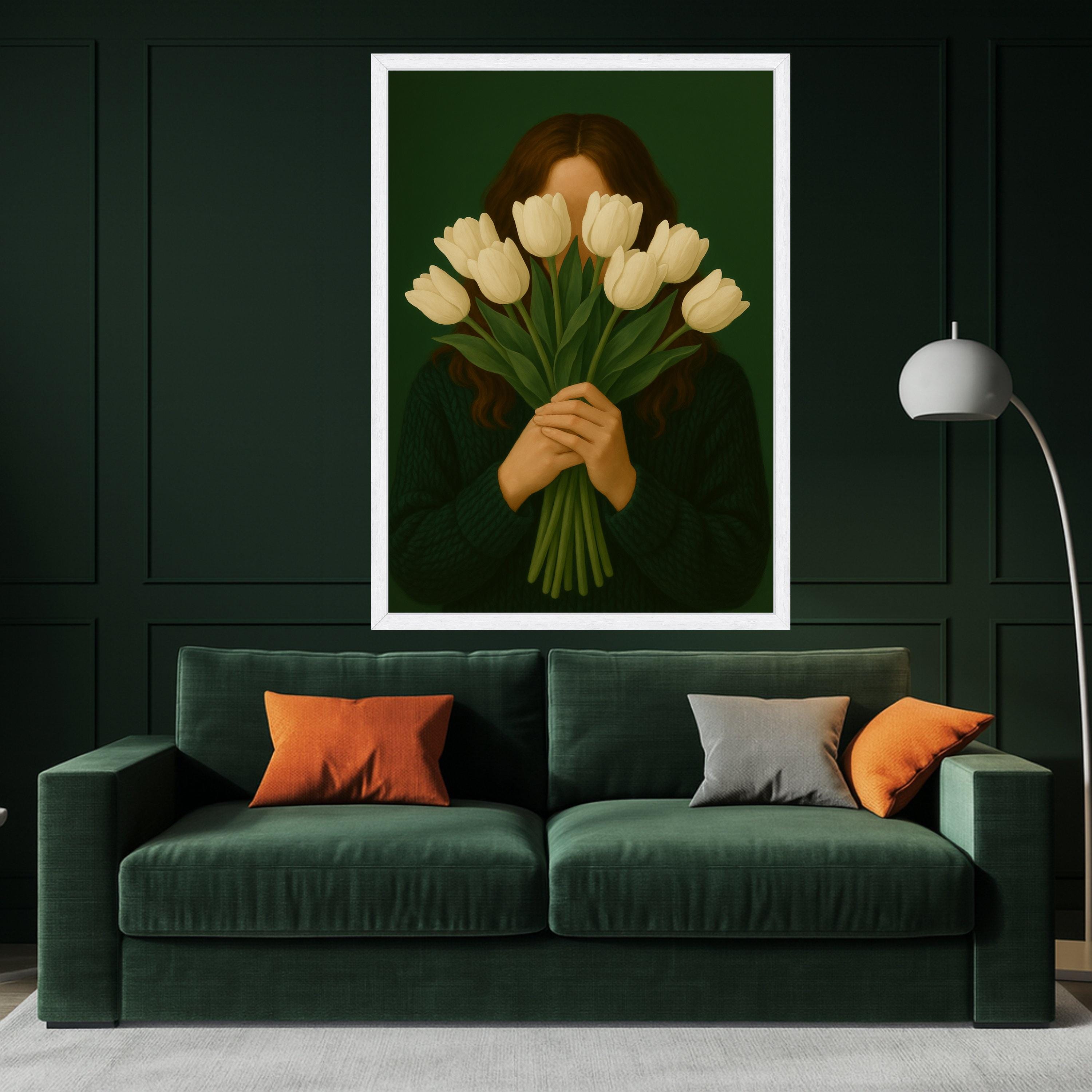 White Tulip Portrait Canvas Print – Modern Minimalist Wall Art – Elegant Floral Wall Decor Ready to Hang