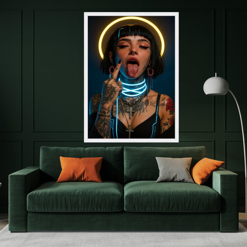 Neon Portrait Canvas Print – Cyberpunk Wall Art – Edgy Wall Decoration – Urban Wall Decor – Ready to Hang Modern Artwork
