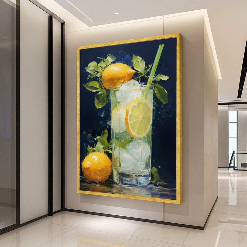 Lemon Drink Canvas Print – Refreshing Citrus Still Life Wall Art – Kitchen Wall Decor Ready to Hang