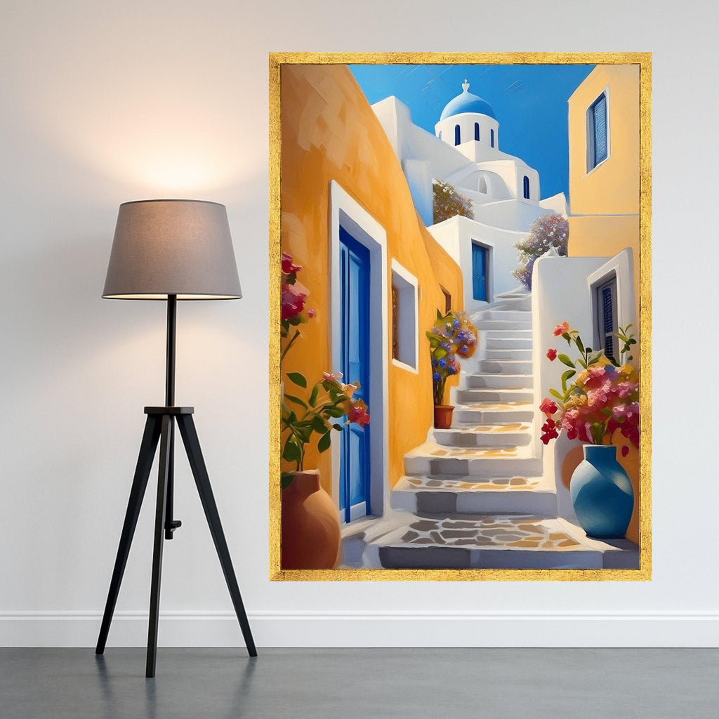 Greek Island Canvas Print – Santorini Wall Art – Mediterranean Coastal Wall Decor Ready to Hang