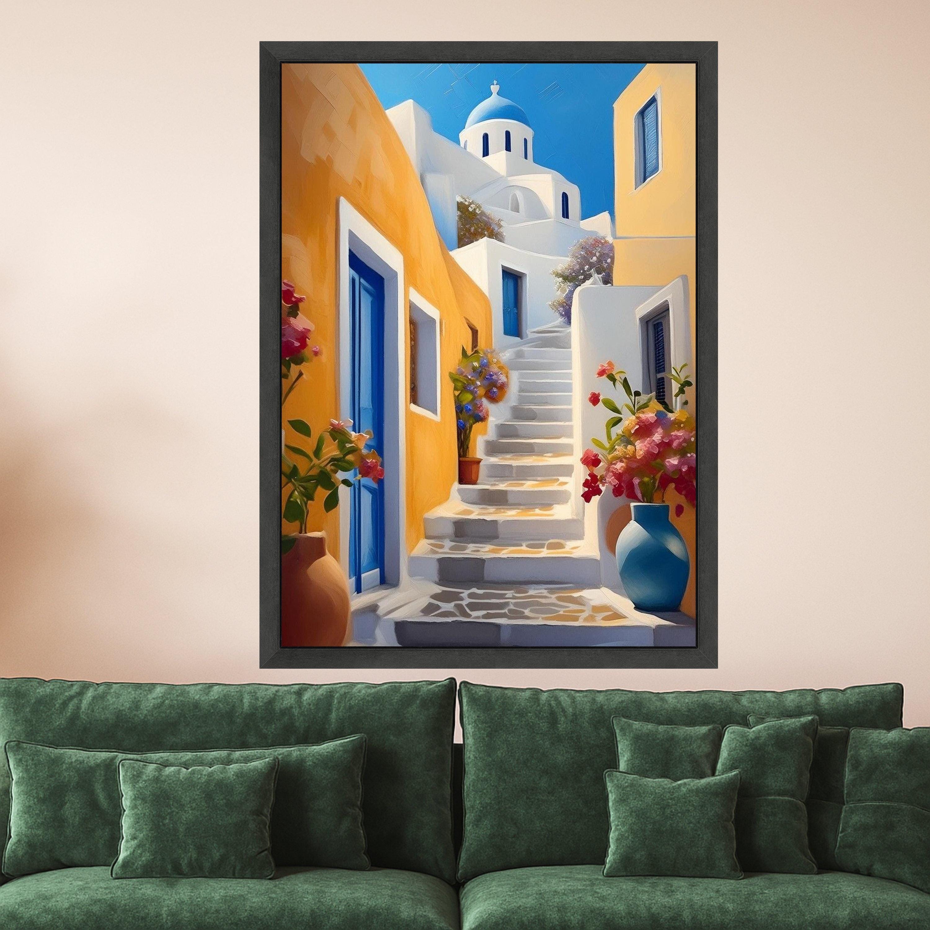 Greek Island Canvas Print – Santorini Wall Art – Mediterranean Coastal Wall Decor Ready to Hang