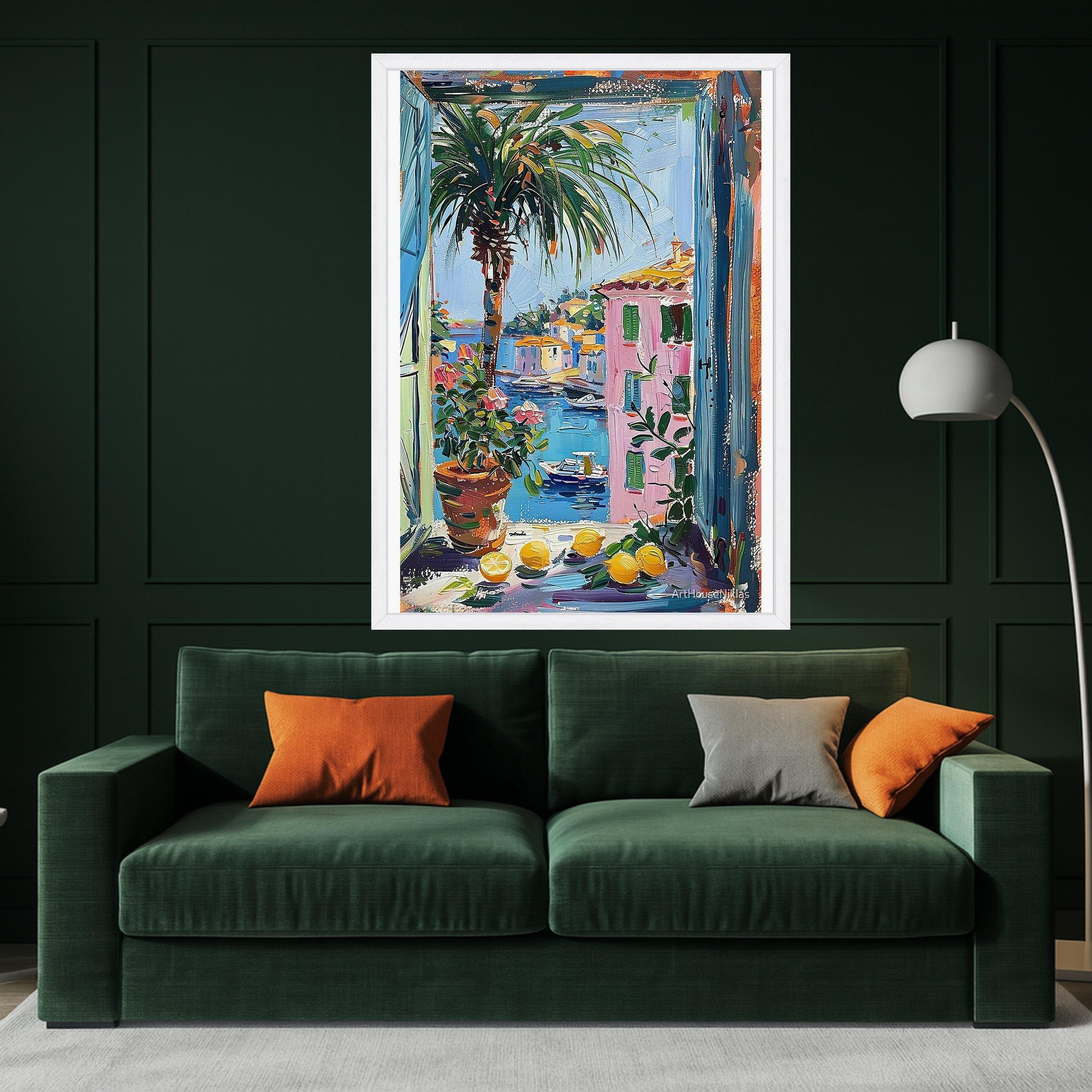 Mediterranean Seaside Canvas Print – Colorful Coastal Wall Art – Tropical Wall Decor Ready to Hang