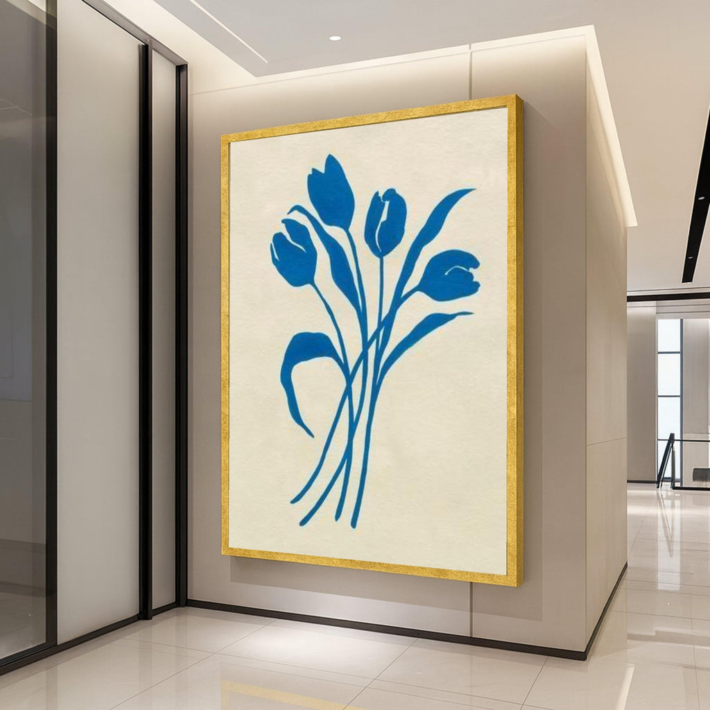 Blue Tulip Canvas Print – Minimalist Floral Wall Art – Modern Botanical Wall Decor Ready to Hang