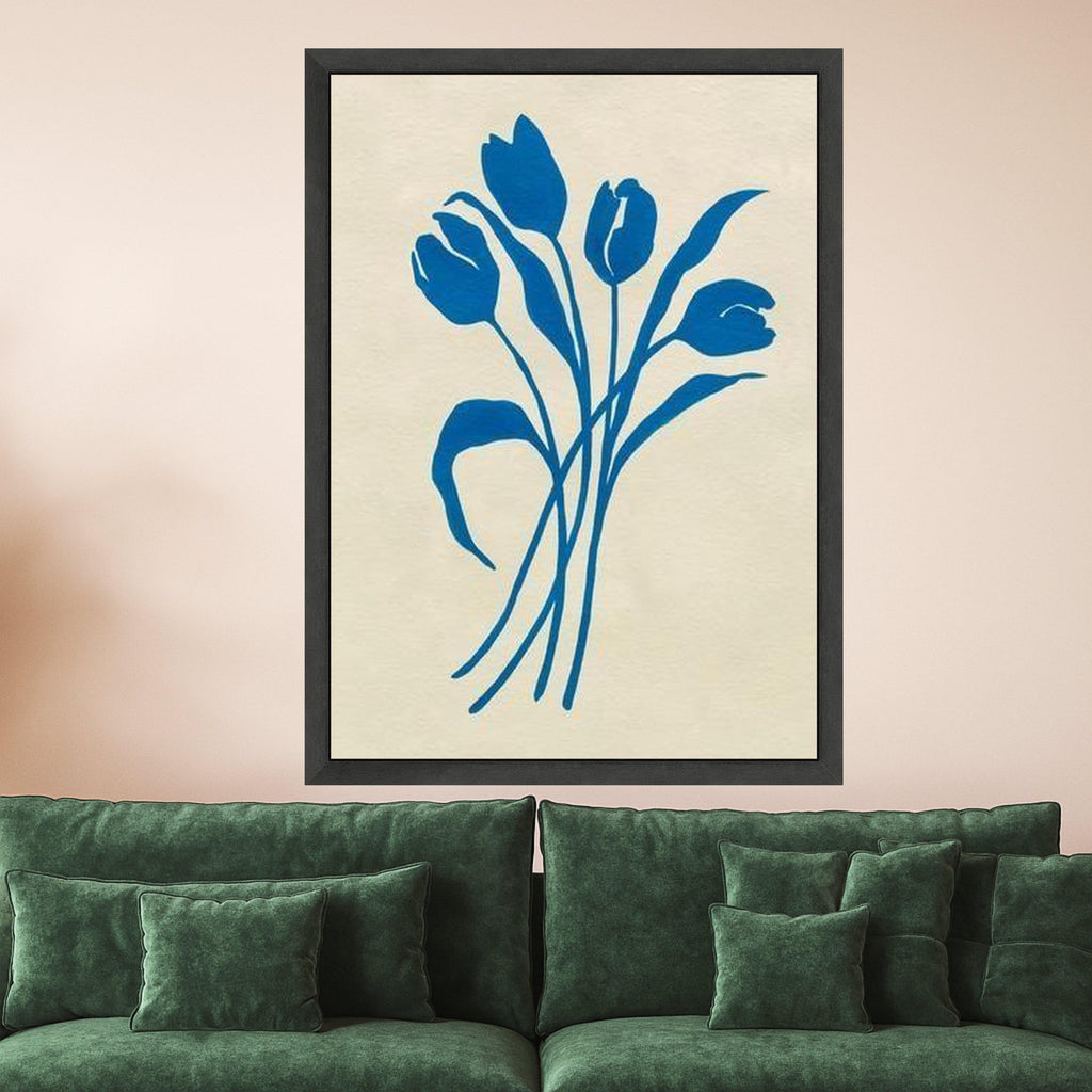 Blue Tulip Canvas Print – Minimalist Floral Wall Art – Modern Botanical Wall Decor Ready to Hang