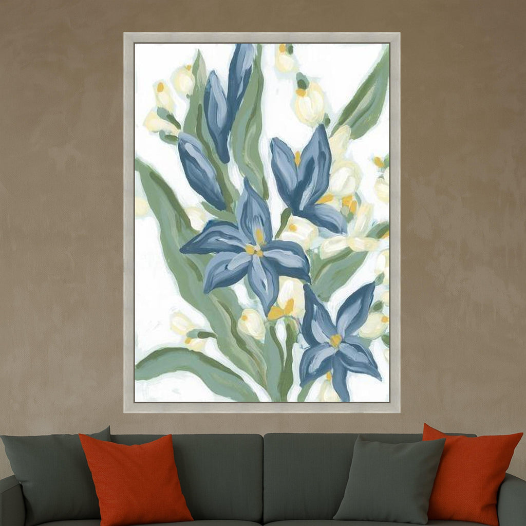 Blue Floral Canvas Wall Art, Abstract Flower Painting, Botanical Home Decor, Nature Inspired Canvas, Modern Wall Art Design, Ready To Hang,