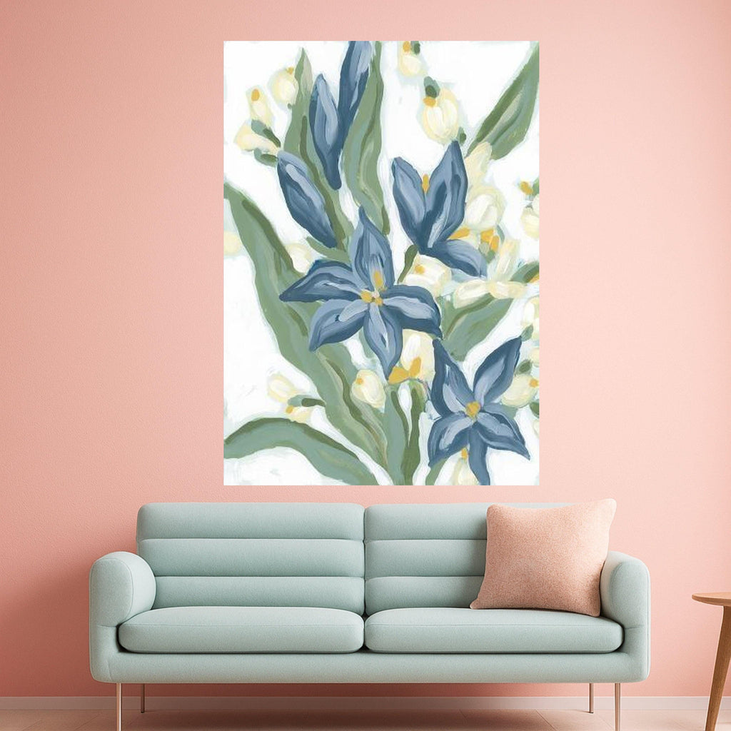 Blue Floral Canvas Wall Art, Abstract Flower Painting, Botanical Home Decor, Nature Inspired Canvas, Modern Wall Art Design, Ready To Hang,